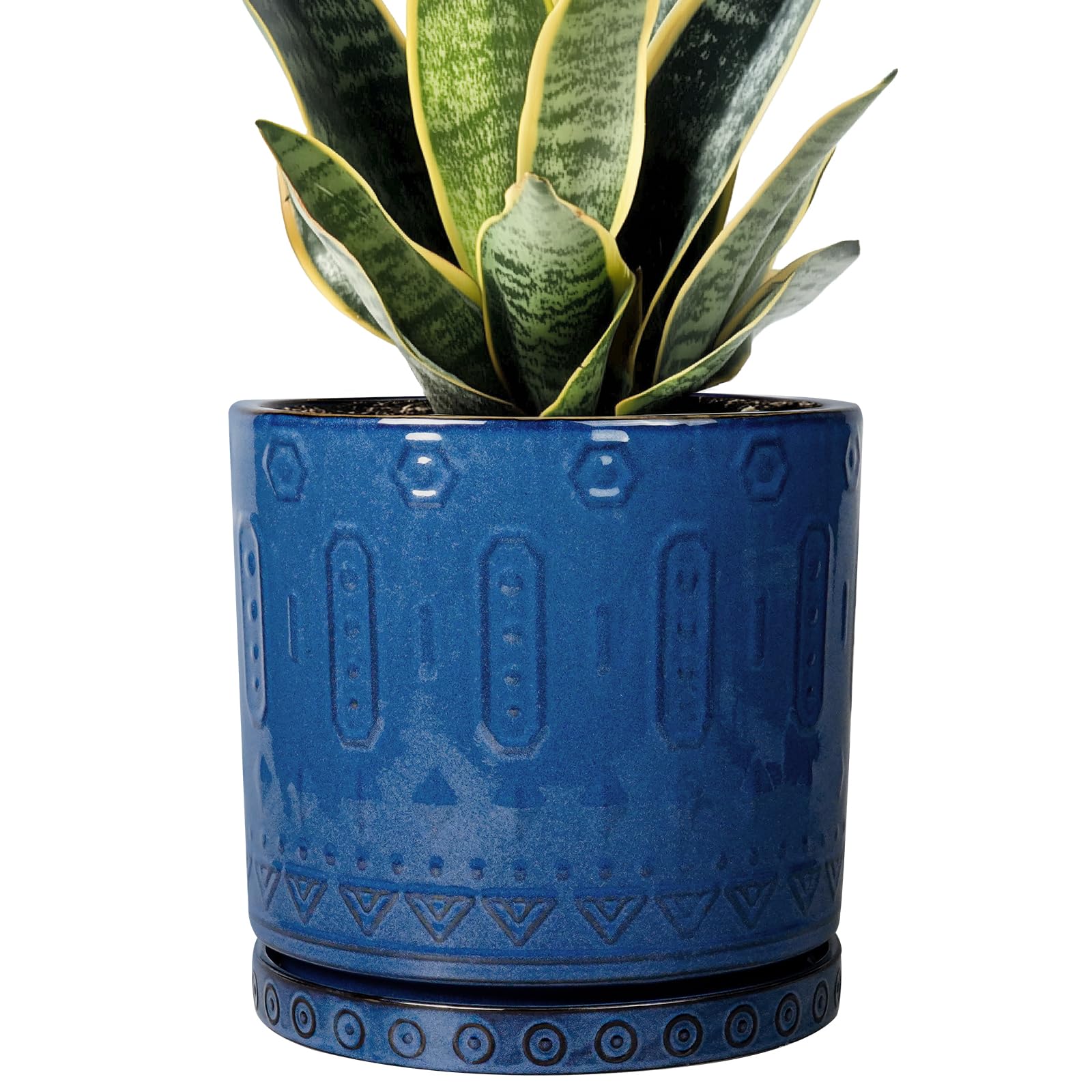 Eightpot 12 Inch Pot for Plants - Ceramic Planter for Indoor Plants Large Plant Pot with Drainage Holes and Saucer Outdoor Flower Pot Decorative Round Planter for Porch Office Decor Blue