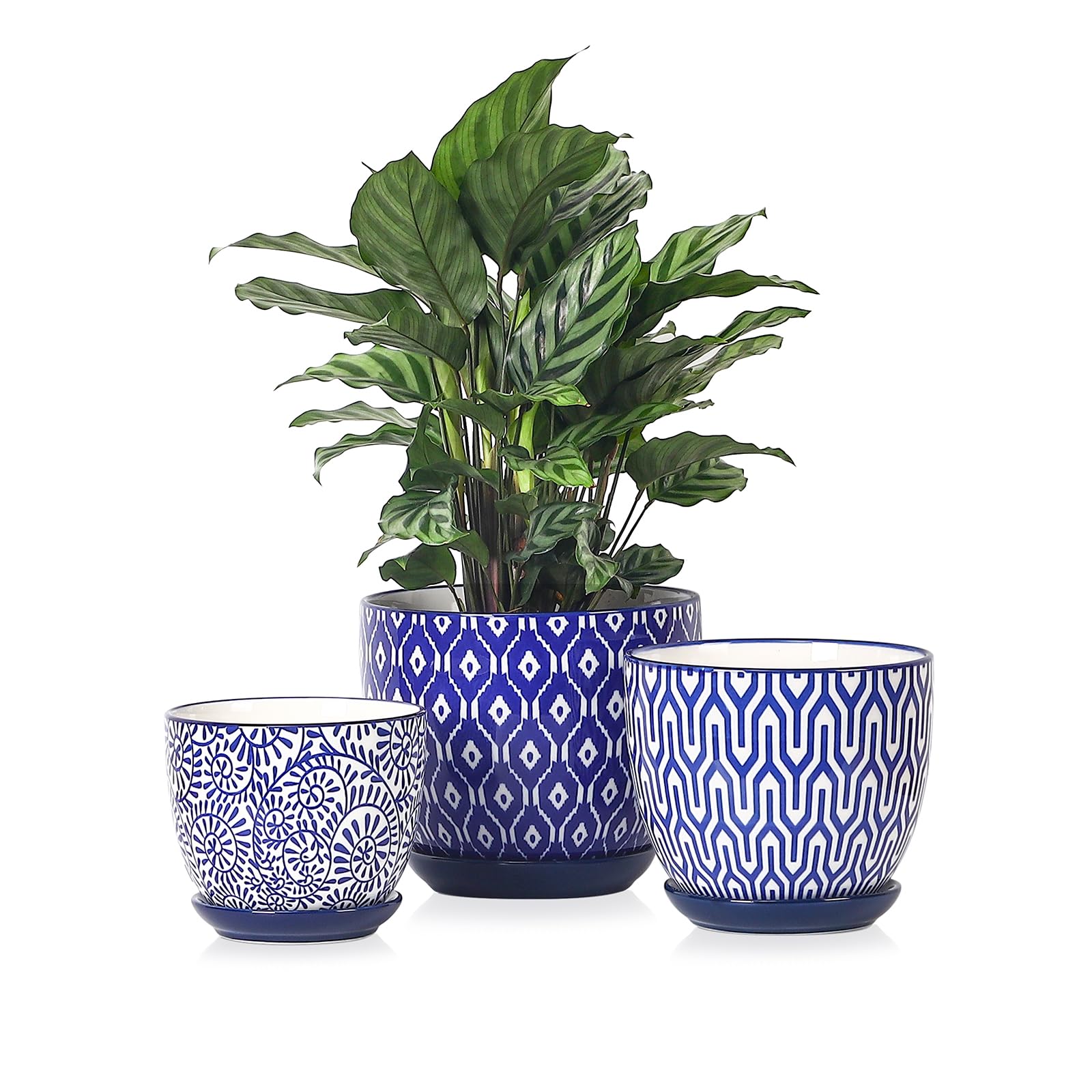 Selamica Ceramic Plant Pots, Indoor Flower Pots for Indoor Plants, 3.5+4.6+5.5 Planters with Drainage Hole & Saucer, Set of 3, Home Decor, Assorted Colors