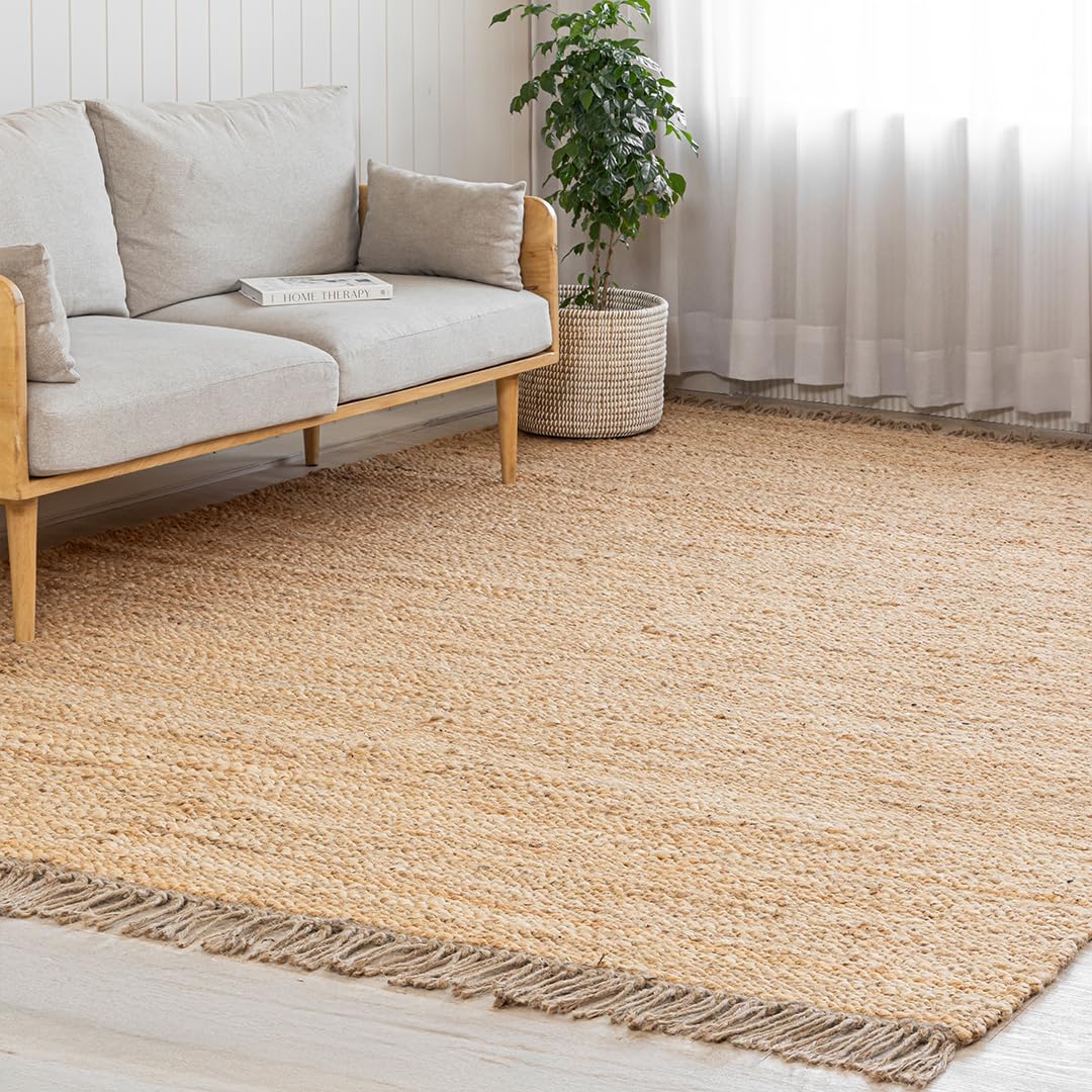 HOMEMONDE Chunky Braided Jute Area Rug 6x9 ft Rectangle Boho Home Décor Indoor Rug - Natural Handcrafted Farmhouse Style Rug for Bedroom, Living Room, Dining Room Kitchen, and Hallway