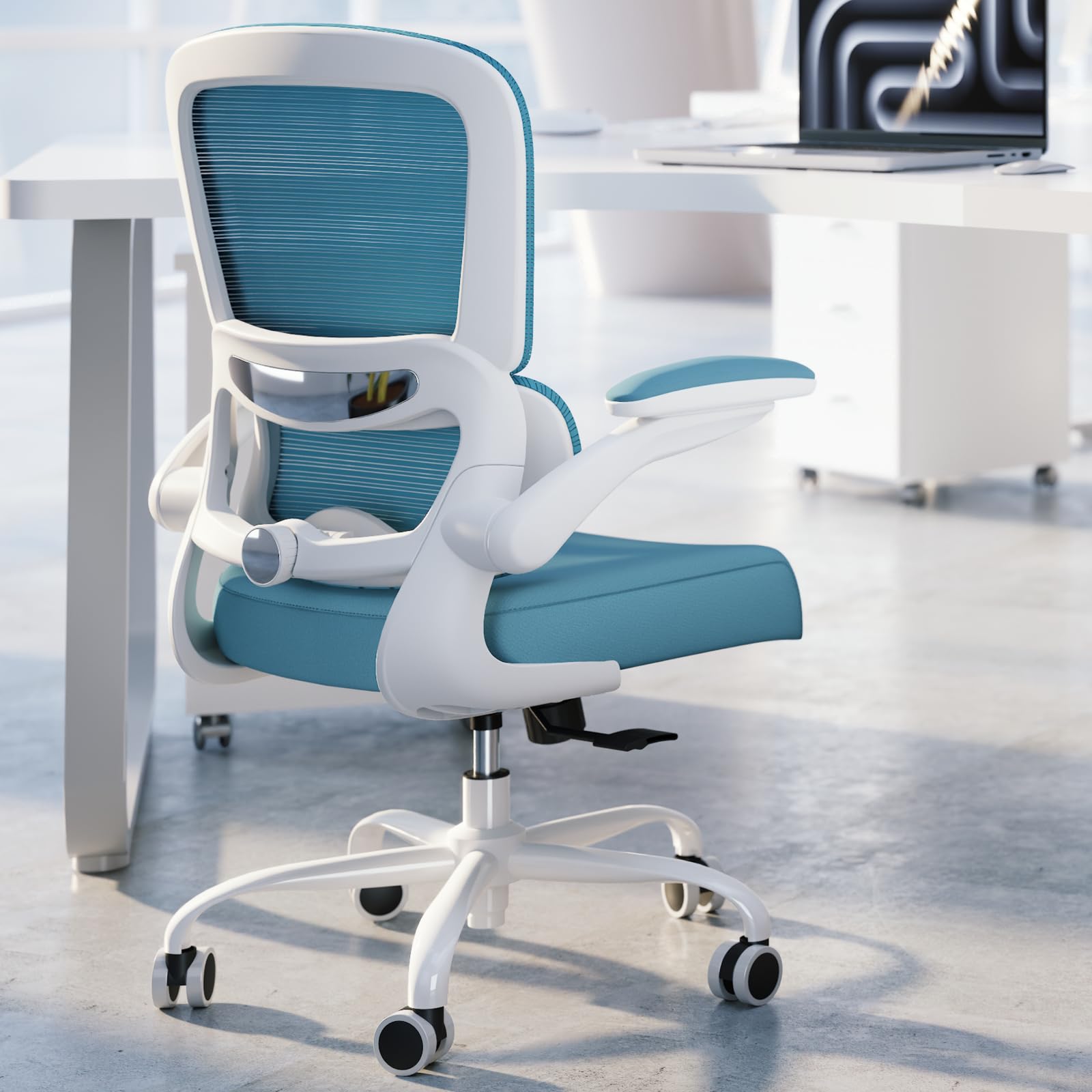 TRALT Office Chair - Ergonomic Desk Chair with Adjustable Lumbar Support, Mesh Computer Chair, Executive Chairs for Home Office Comfortable Lumbar Support (White+Black)