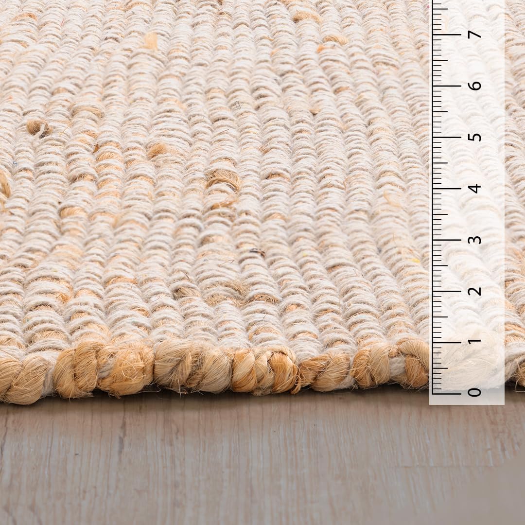 HOMEMONDE Jute Cotton Door Mat Hand Woven Rug 2 x 3 ft - Rectangle Natural Fiber Farmhouse Style Braided Rug for Entryway, Bedroom, Living Room, Hallway