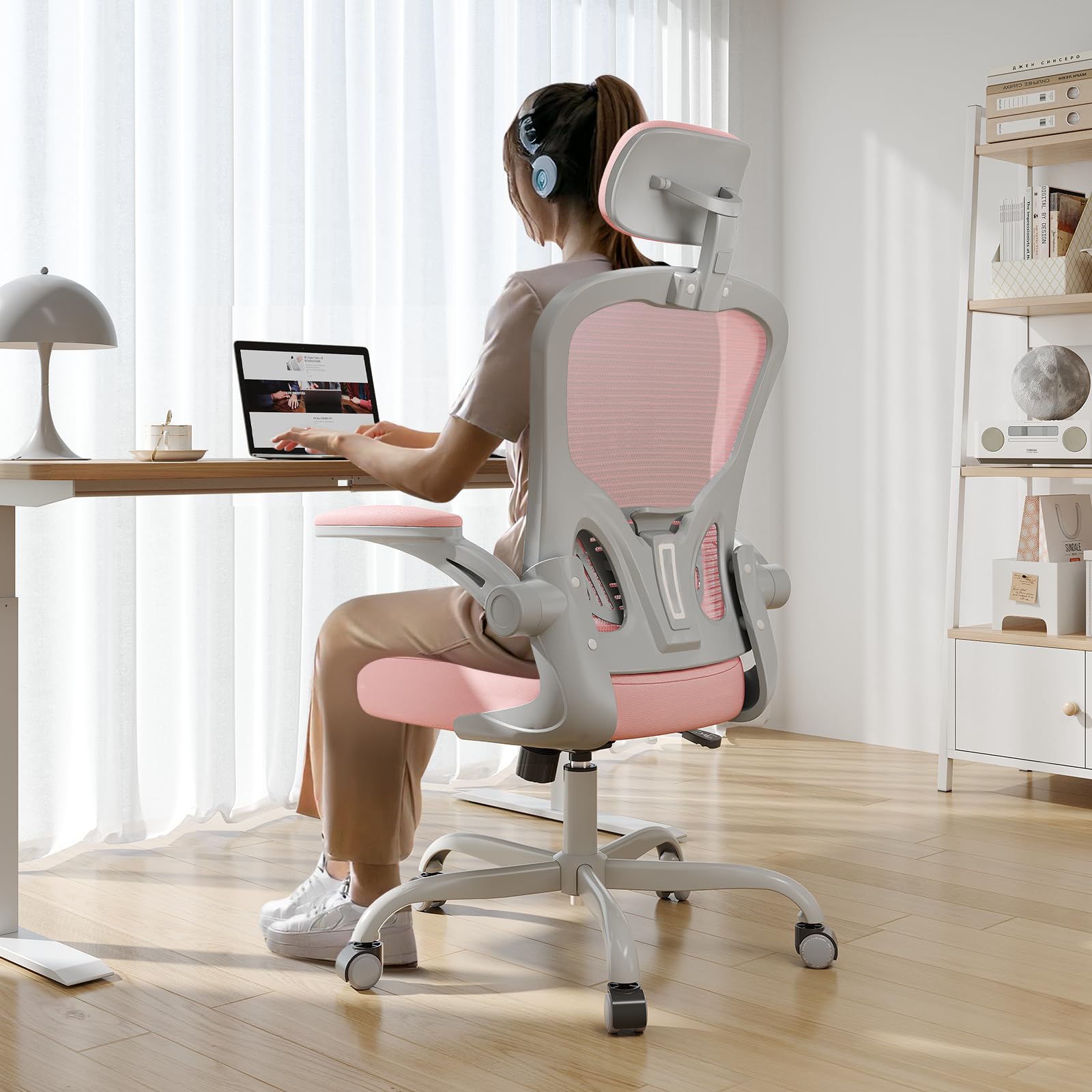 Office Chair Ergonomic Desk Chair, 330LBS Capacity, High Back Computer Chair for Long Hours Comfortable, Rolling Swivel Executive Task Chair for Home Office with Flip-up Armrests, Black