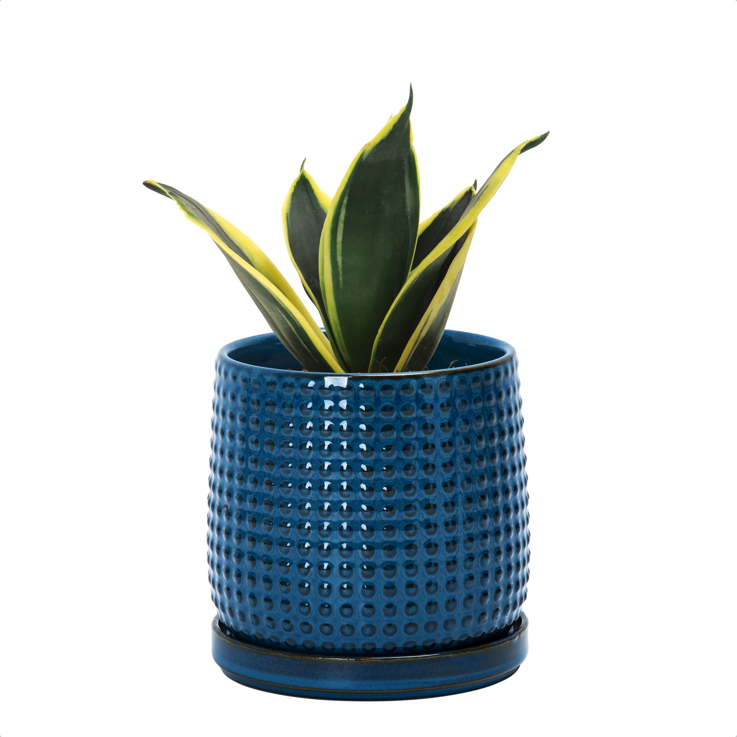 D'vine Dev 4 Inch Ceramic Beaded Stoneware Planter Pot - Flower Pot with Drainage Holes and Saucers for Indoor Succulent Plants or Flowers, Smoked White, 27-C-Z-1