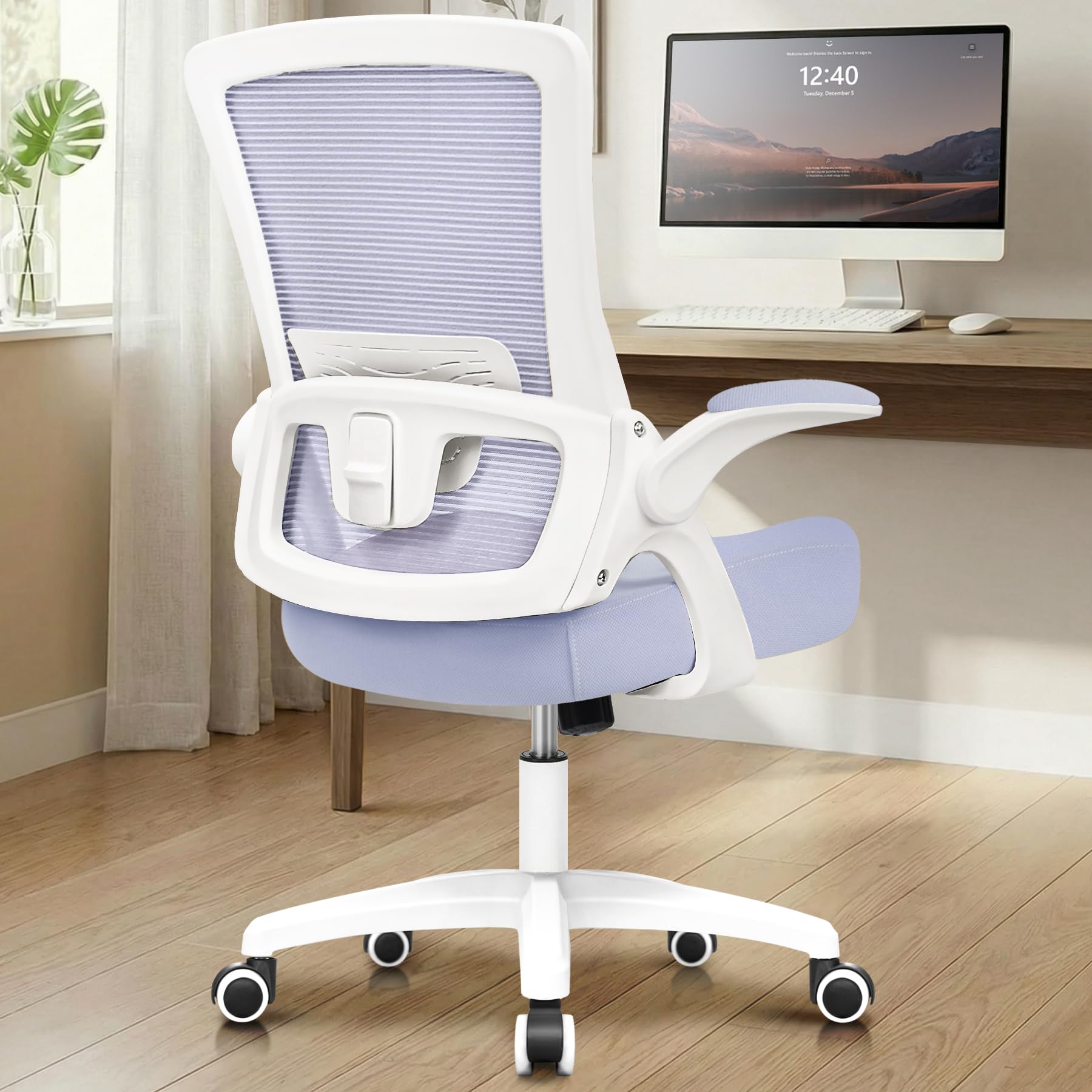 NEO CHAIR Office Desk Gaming Chair Computer High Back Mesh Seat with Rolling Wheels Ergonomic Adjustable Comfy Flip-up Armrests Lumbar Support Height for Home (Black)