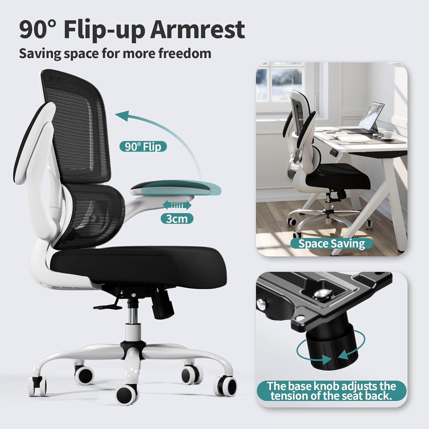 TRALT Office Chair - Ergonomic Desk Chair with Adjustable Lumbar Support, Mesh Computer Chair, Executive Chairs for Home Office Comfortable Lumbar Support (White+Black)