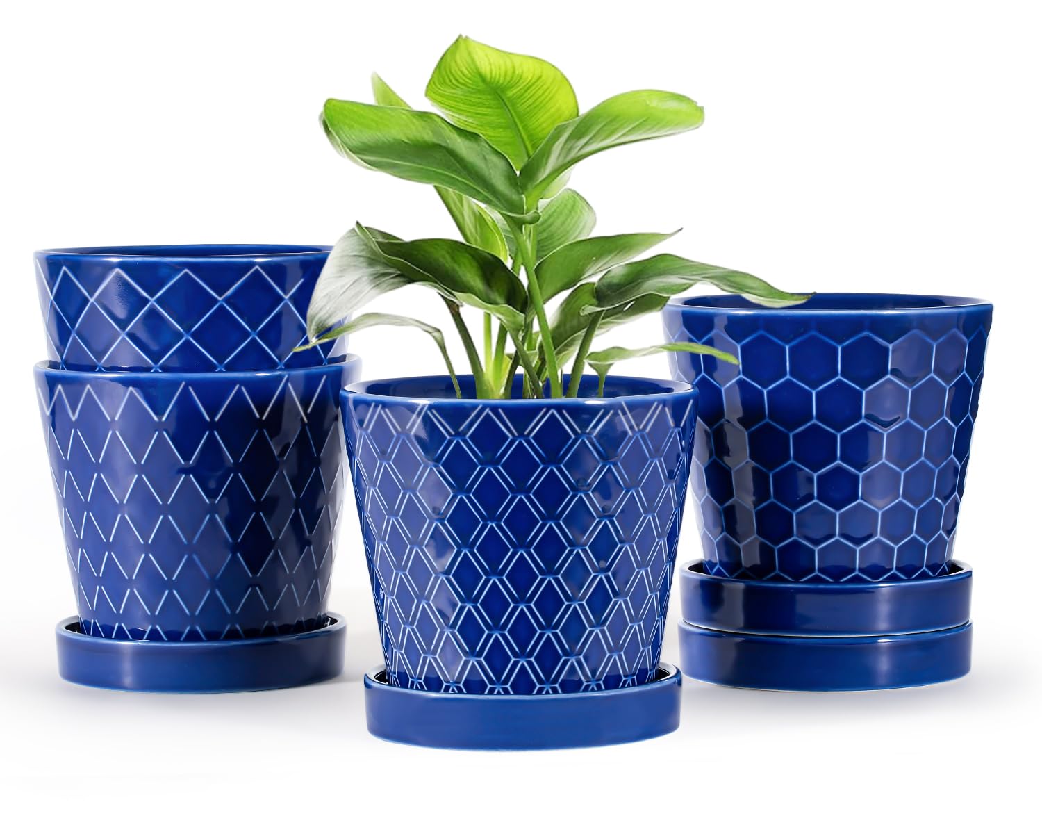 EFISPSS Flower Planter –5 inch Ceramic Plant Pots with Drainage Hole and Ceramic Tray - Gardening Home Desktop Office Windowsill Decoration Gift Set of 4 - Plants NOT Included