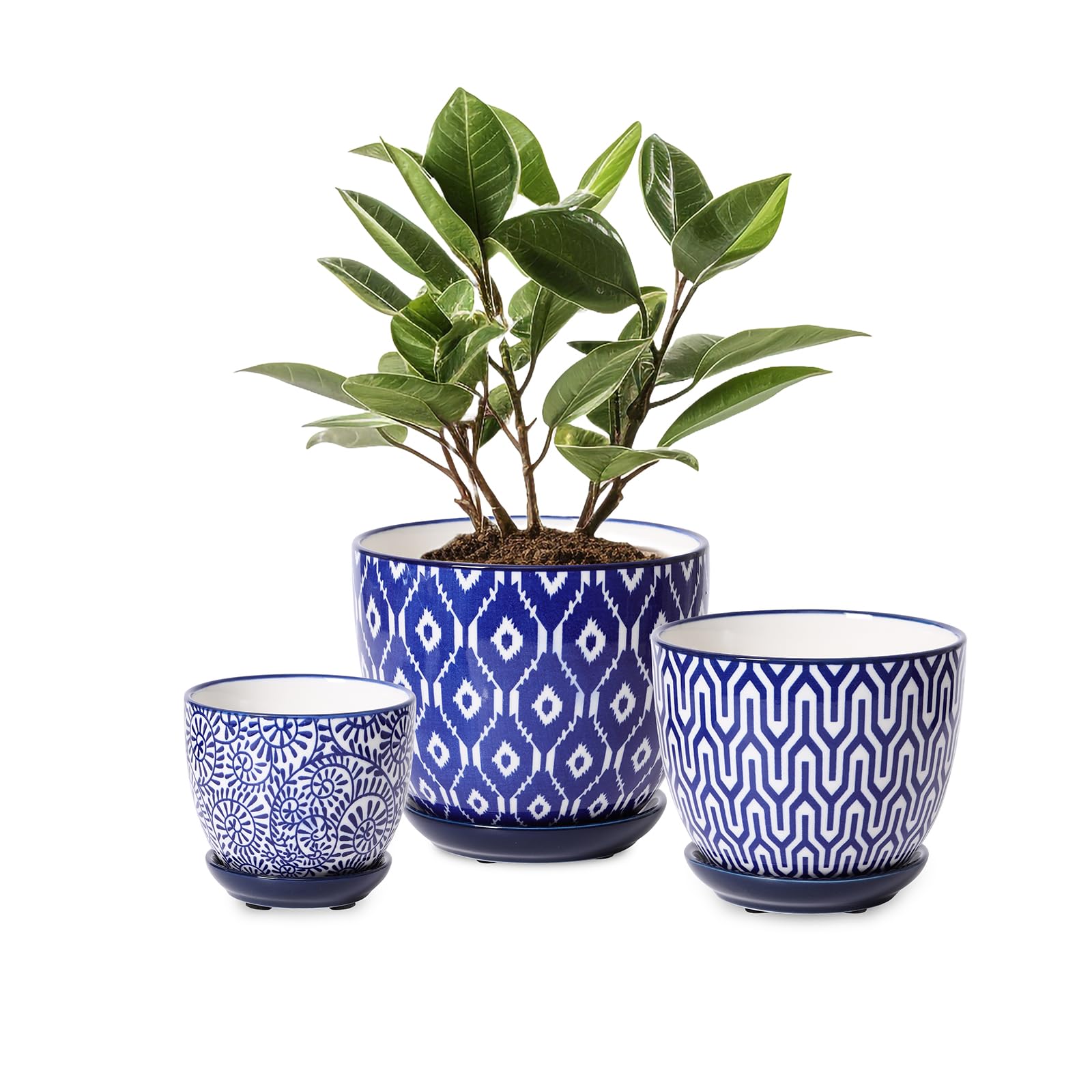 Selamica Ceramic Plant Pots, Indoor Flower Pots for Indoor Plants, 3.5+4.6+5.5 Planters with Drainage Hole & Saucer, Set of 3, Home Decor, Assorted Colors