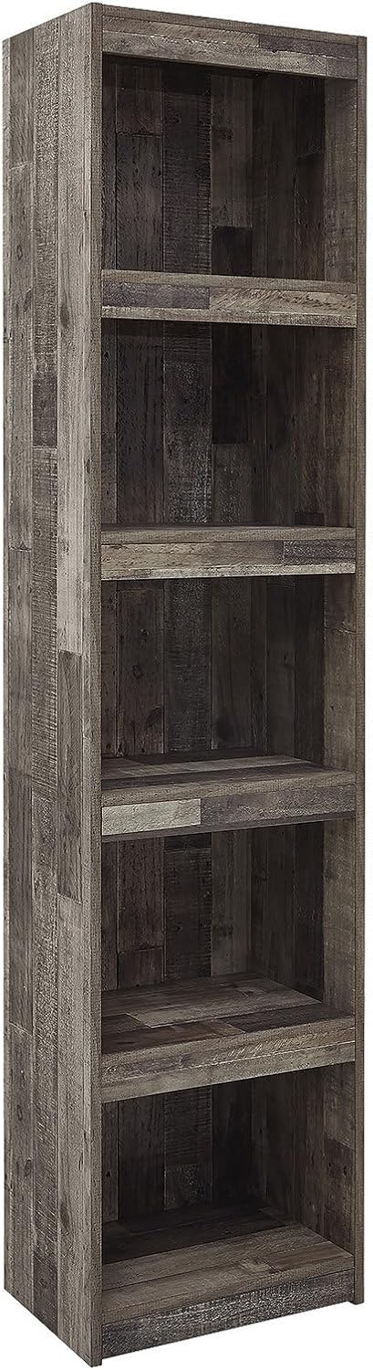 Signature Design by Ashley Derekson Rustic Pine Grain Finished Pier with 3 Adjustable Shelves, Multi Dark Gray