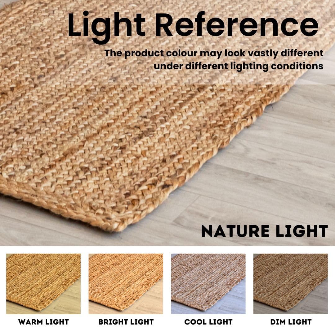HOMEMONDE Handwoven Jute Area Rug - 4 feet Round Natural Yarn Loom Braided Rug - Eco-Friendly Boho Farmhouse Reversible Design for Bedroom, Living Room, and Kitchen (Natural)