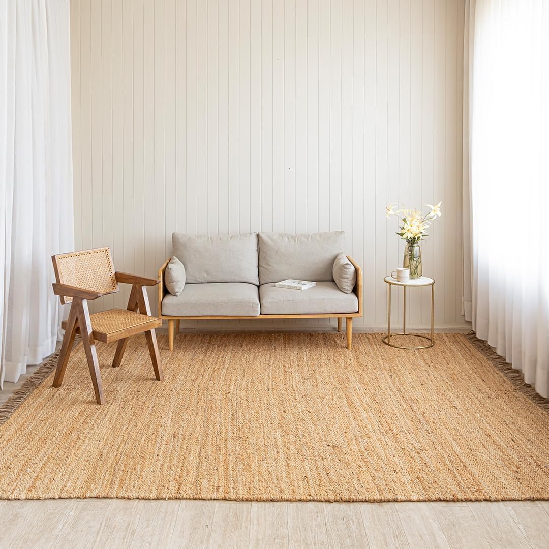 HOMEMONDE Chunky Braided Jute Area Rug 6x9 ft Rectangle Boho Home Décor Indoor Rug - Natural Handcrafted Farmhouse Style Rug for Bedroom, Living Room, Dining Room Kitchen, and Hallway