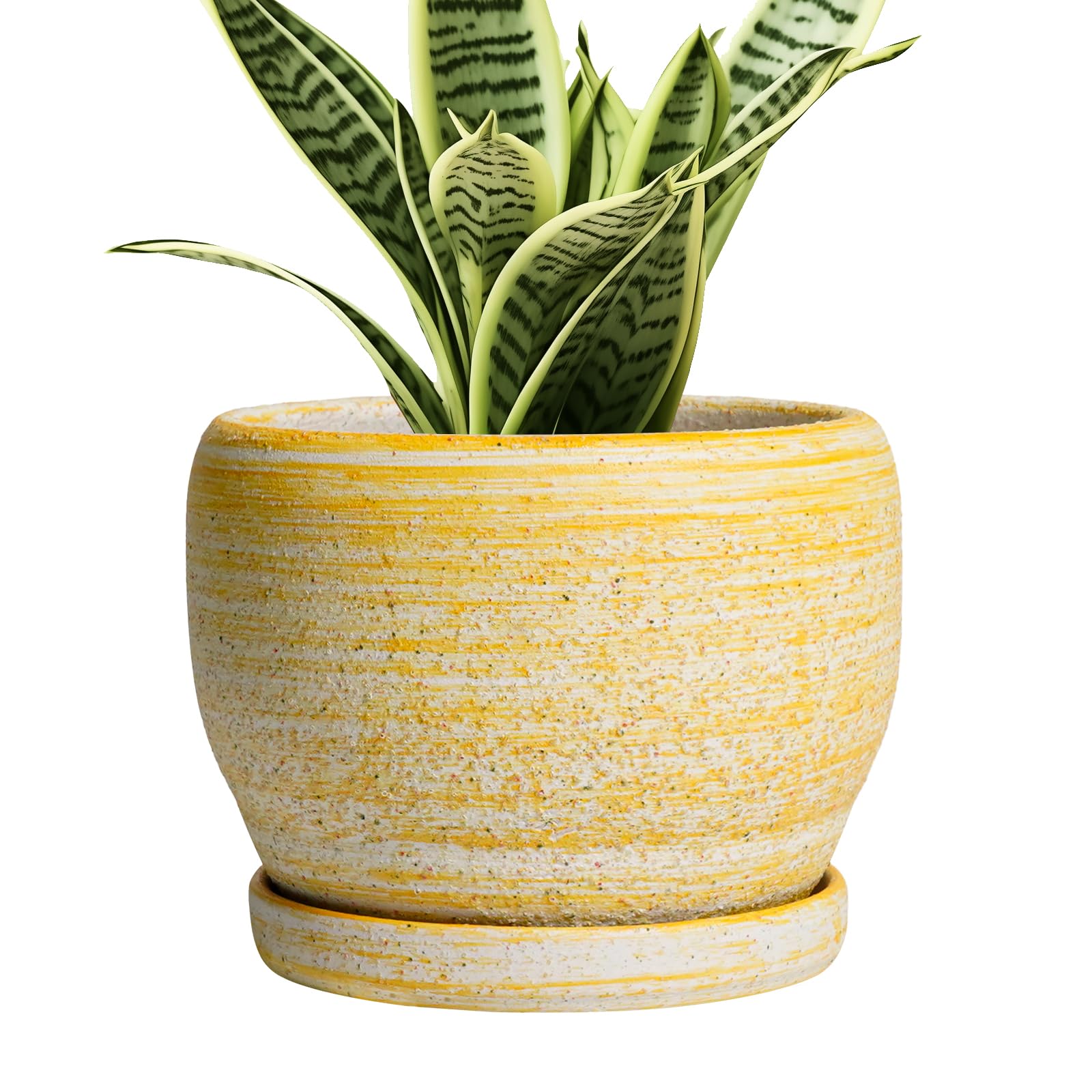 SQOWL Ceramic Planter 8 Inch - Pot for Indoor Outdoor Plants Round Ceramic Plant Pot with Drainage Hole and Saucer Modern Flower Pot Glazed Blue