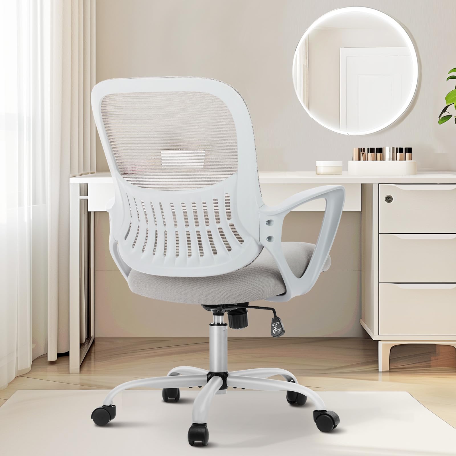 Sweetcrispy Office Computer Desk Chair, Ergonomic Mid-Back Mesh Rolling Work Swivel Task Chairs with Wheels, Comfortable Lumbar Support, Comfy Flip-up Arms for Home, Bedroom, Study, Student, Black