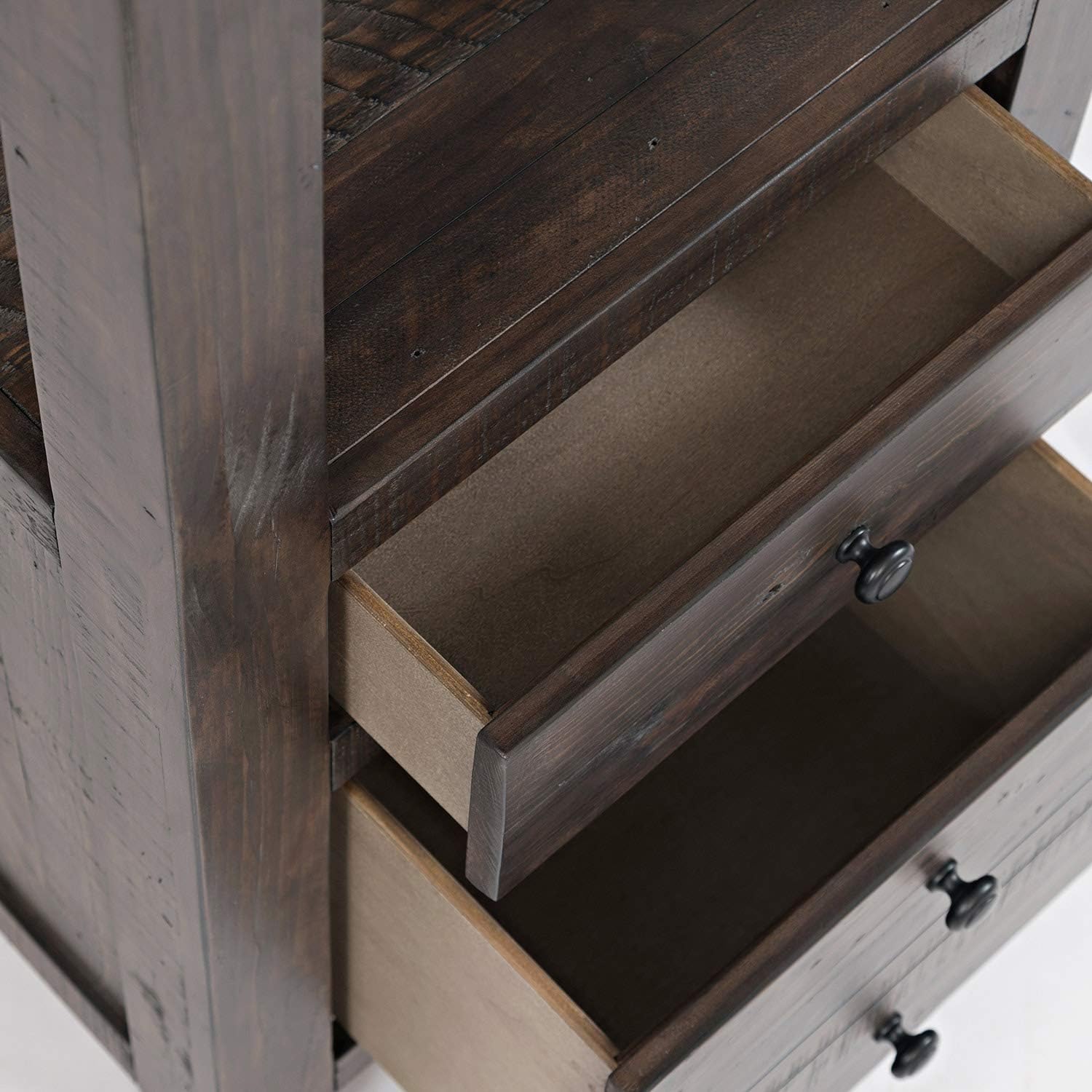 Jofran Madison County 22" Pier Bookcase in Reclaimed Pine, Rustic Farmhouse Bookshelf for Living Room Home Office, Barnwood Brown