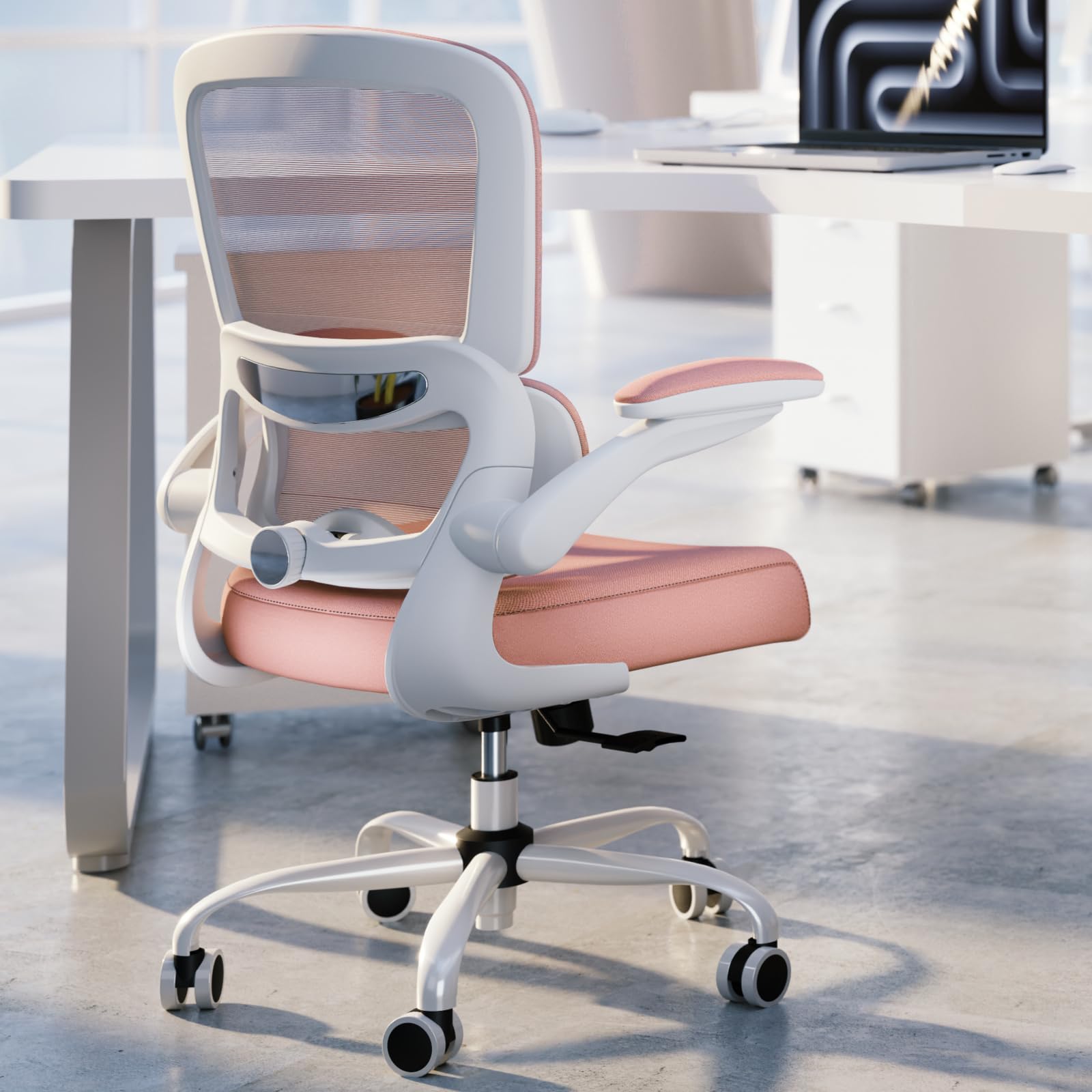 TRALT Office Chair - Ergonomic Desk Chair with Adjustable Lumbar Support, Mesh Computer Chair, Executive Chairs for Home Office Comfortable Lumbar Support (White+Black)