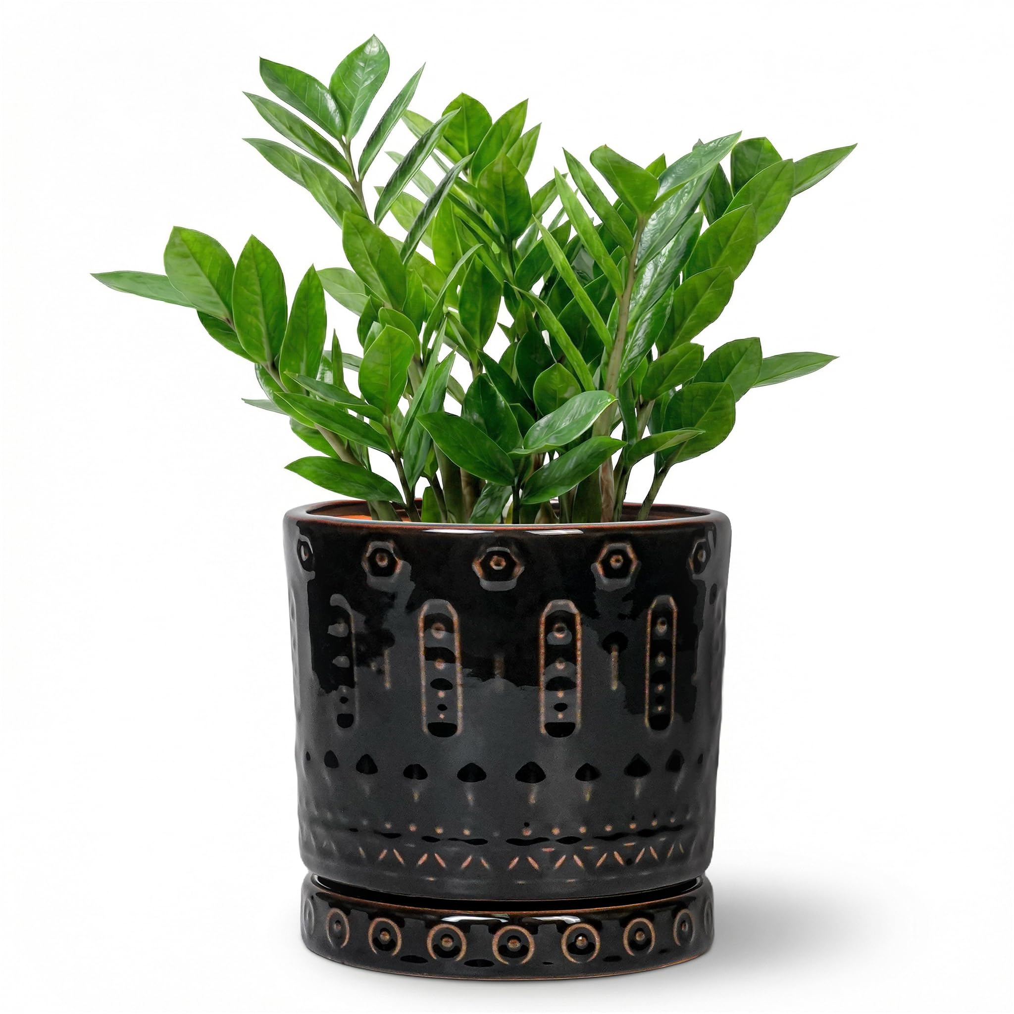 Eightpot 12 Inch Pot for Plants - Ceramic Planter for Indoor Plants Large Plant Pot with Drainage Holes and Saucer Outdoor Flower Pot Decorative Round Planter for Porch Office Decor Blue