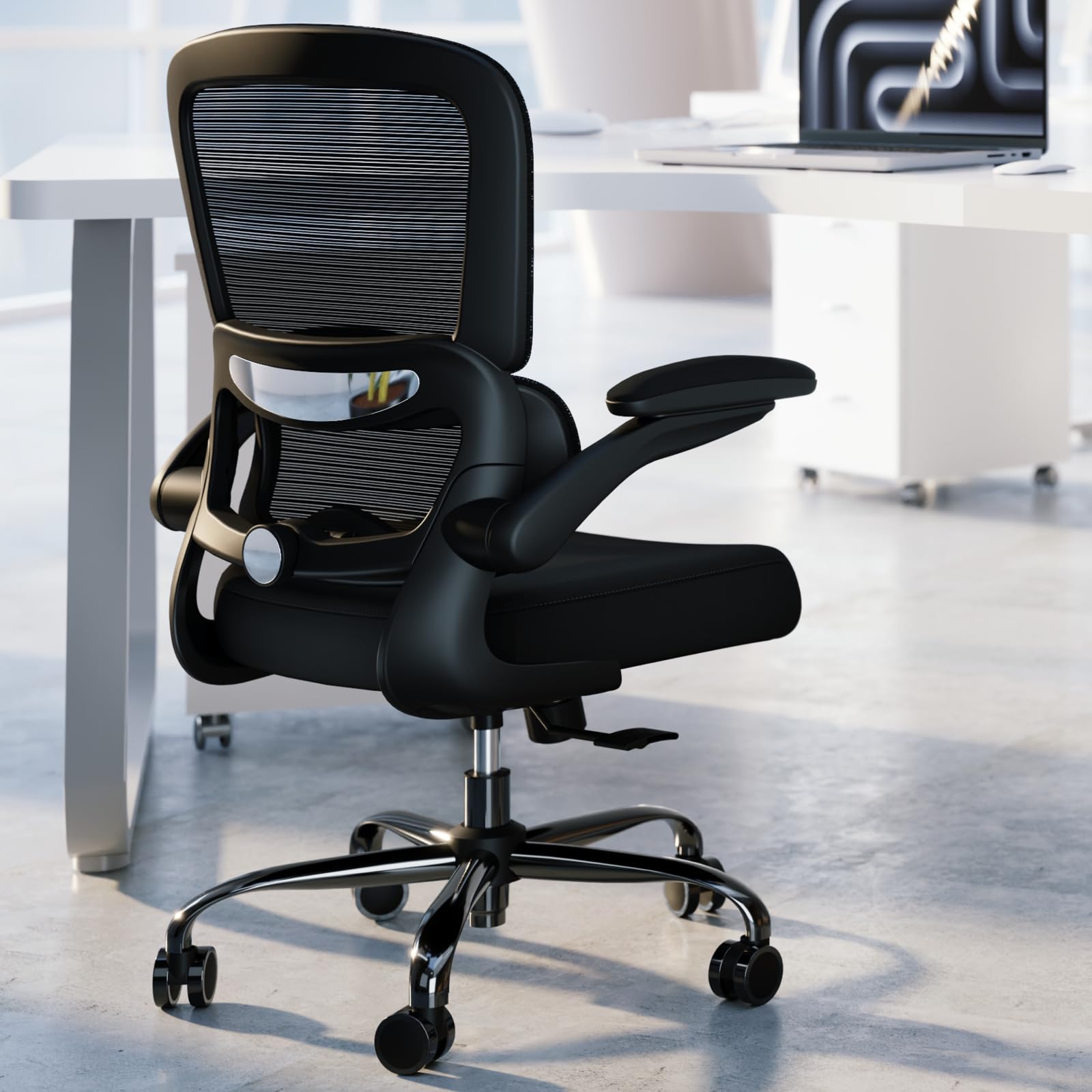 TRALT Office Chair - Ergonomic Desk Chair with Adjustable Lumbar Support, Mesh Computer Chair, Executive Chairs for Home Office Comfortable Lumbar Support (White+Black)