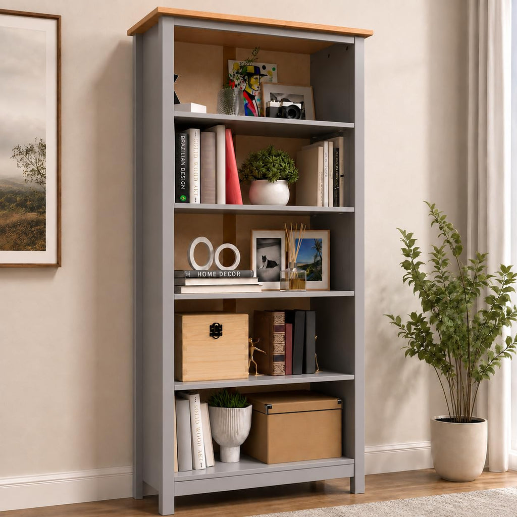 From the Tree Furniture 63" Solid Pine Shaker Bookcase — Narrow 14" Depth with 4 Adjustable Shelves — Holds 50 lbs Per Shelf — Anti-Tip Anchor Included — Real Wood Bookshelf for Home, Office & Kids