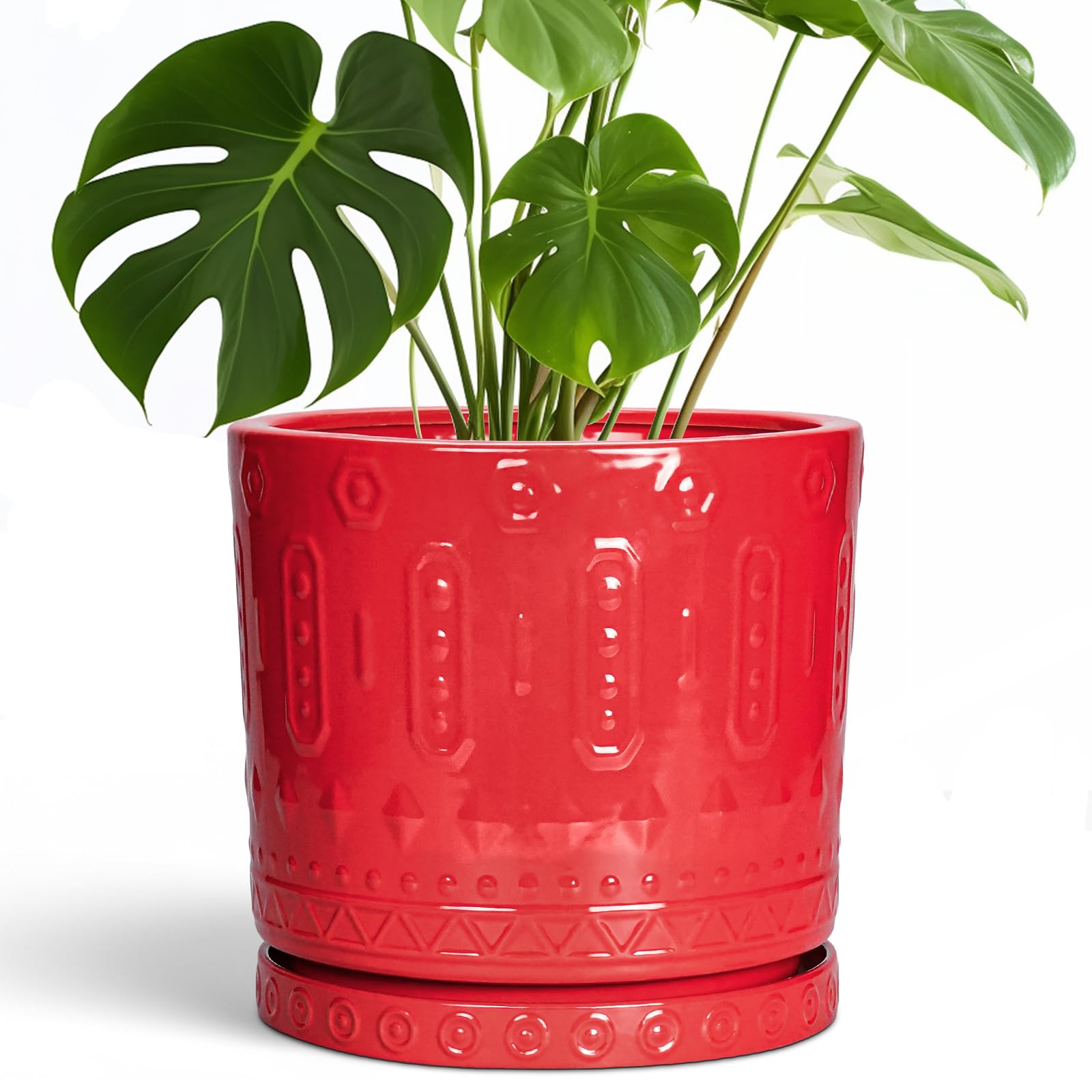 Eightpot 12 Inch Pot for Plants - Ceramic Planter for Indoor Plants Large Plant Pot with Drainage Holes and Saucer Outdoor Flower Pot Decorative Round Planter for Porch Office Decor Blue