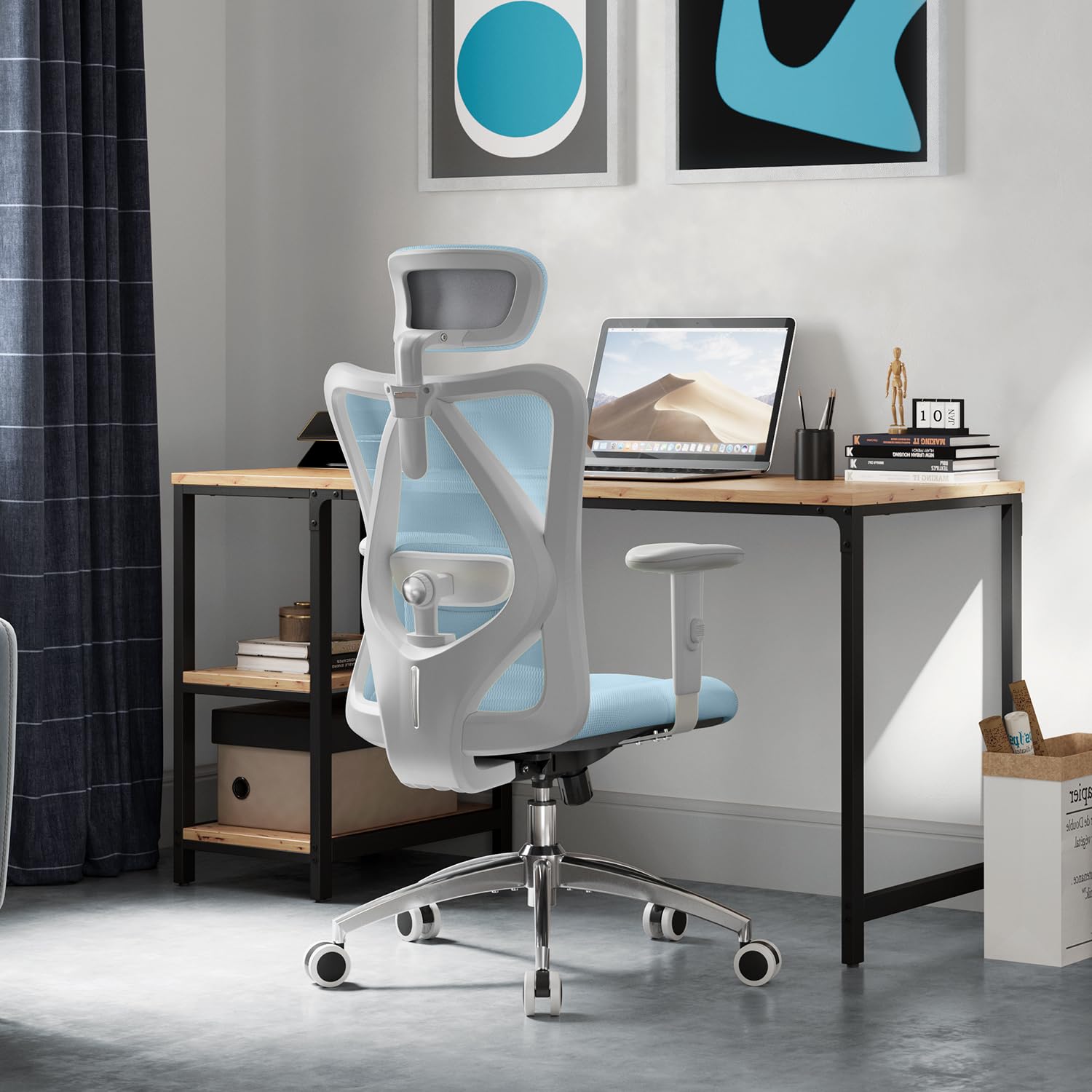 SIHOO M18 Ergonomic Office Chair, High Back Mesh Desk Chair with Adjustable Headrest & Lumbar Support, 330lbs Capacity Computer Chair with 2D Armrests & Wide Cushion, Tilt Lock, for Home Office-Black