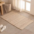 HOMEMONDE Jute Cotton Door Mat Hand Woven Rug 2 x 3 ft - Rectangle Natural Fiber Farmhouse Style Braided Rug for Entryway, Bedroom, Living Room, Hallway
