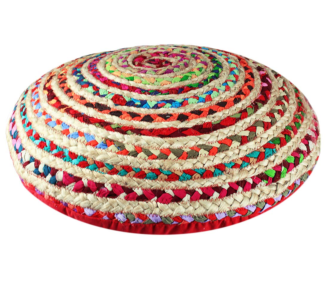 COTTON CRAFT Jute Chindi Braid Rag Rug - Boho Farmhouse Rustic Area Accent Throw Rug - Handwoven Reversible Natural Recycled Cotton - Living Room Den Study Home Décor Gift - 4 Feet Round - Multi Color