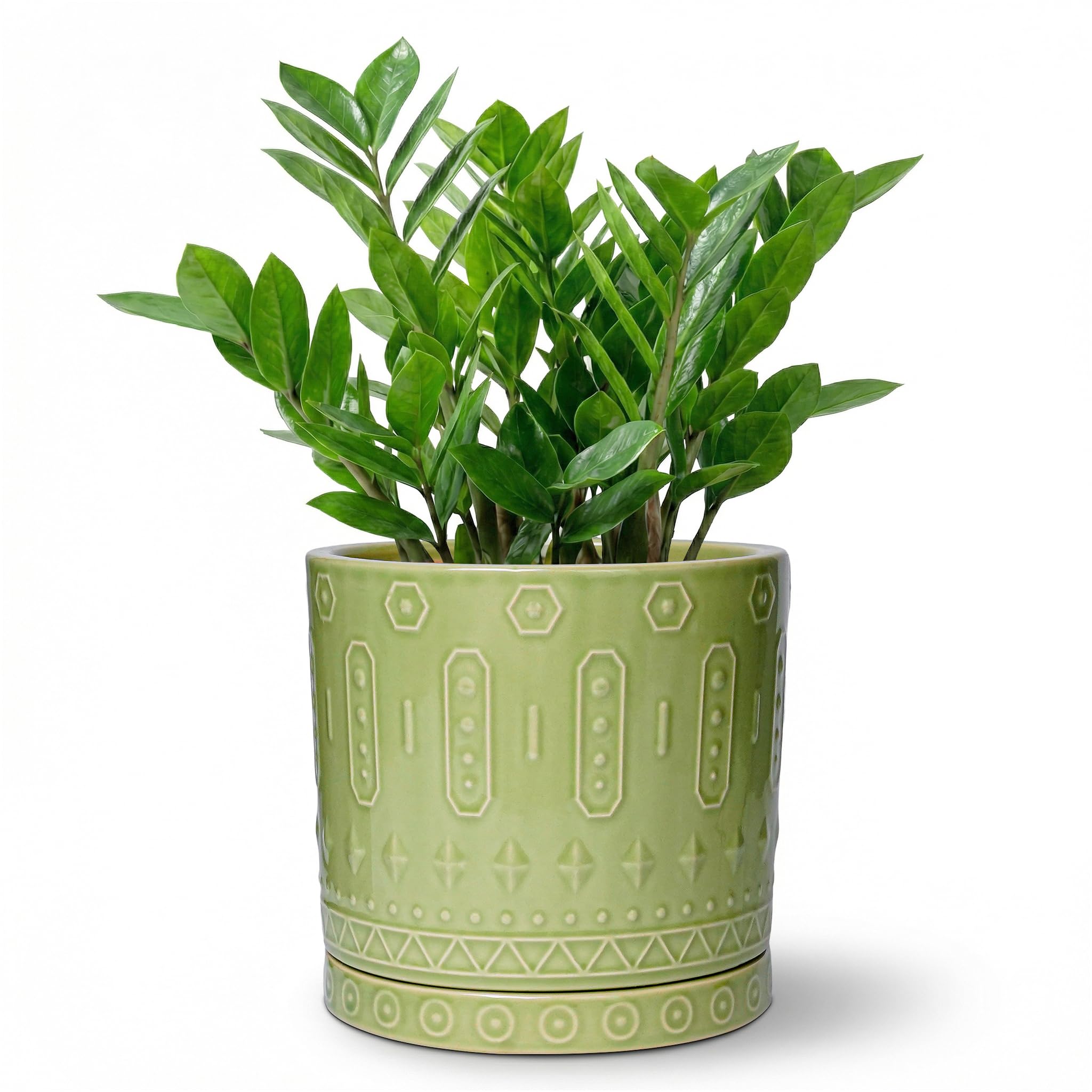 Eightpot 12 Inch Pot for Plants - Ceramic Planter for Indoor Plants Large Plant Pot with Drainage Holes and Saucer Outdoor Flower Pot Decorative Round Planter for Porch Office Decor Blue