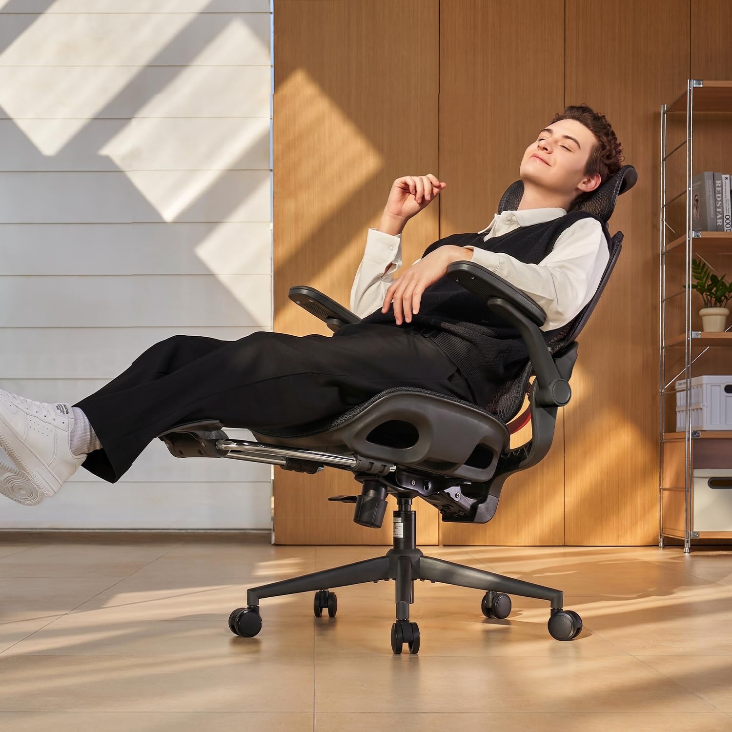 SIHOO B100 Office Chair, Comfy Ergonomic Office Chair, High Back Computer Chair with Adaptive Lumbar Support & Wide Headrest, Flip-up Armrests, Swivel Desk Chair for Long Hours, Grey