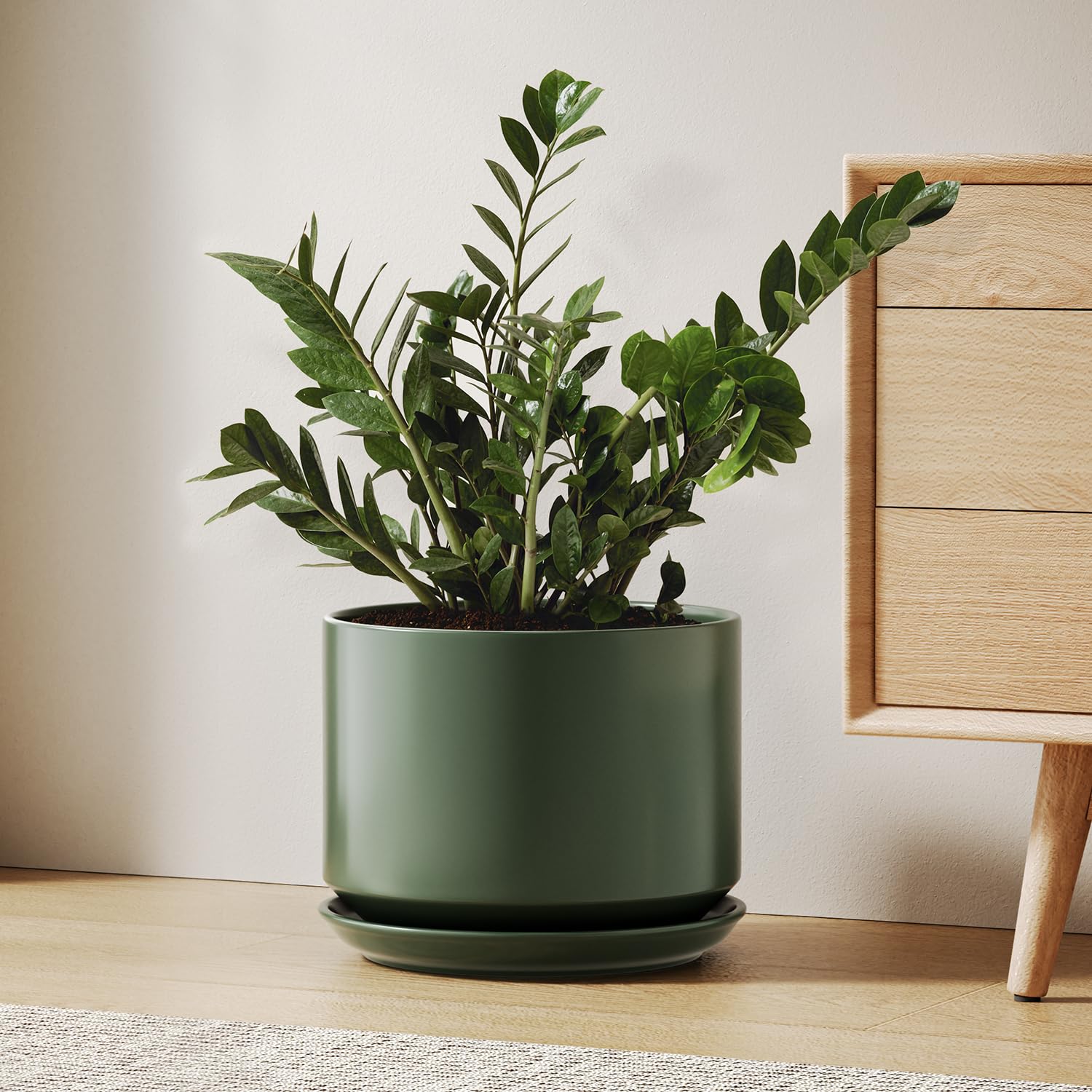 LE TAUCI 12 Inch Pots for Plants, Ceramic Plant Pots with Drainage Holes and Saucers, Elegant and Durable Large Plant Pot, Perfect for Home & Office Decor, White