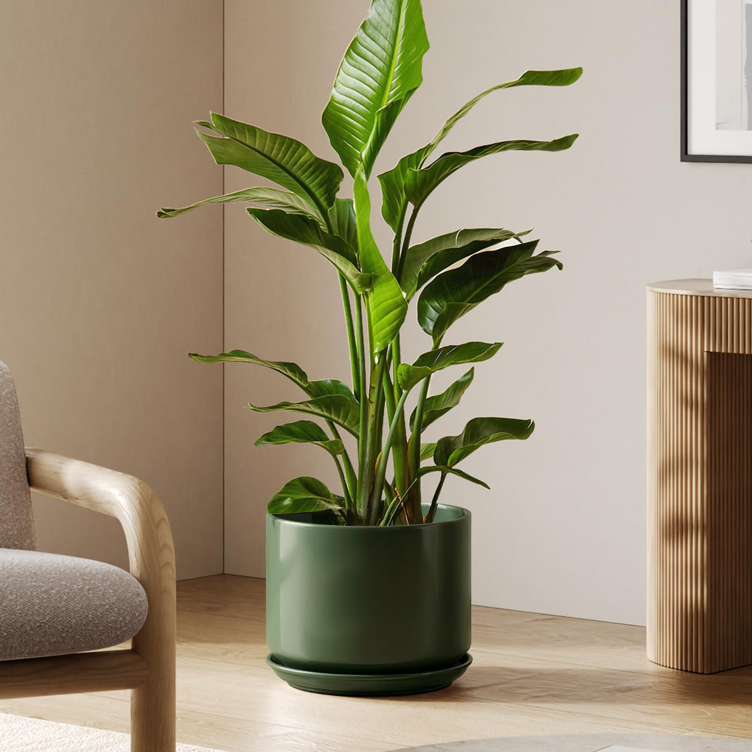 LE TAUCI 12 Inch Pots for Plants, Ceramic Plant Pots with Drainage Holes and Saucers, Elegant and Durable Large Plant Pot, Perfect for Home & Office Decor, White