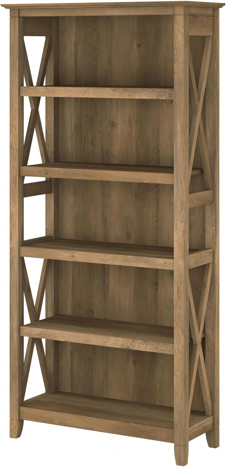 Bush Home Tall 5 Shelf Bookcase for Living Room or Home Office, Large Bookshelf, Modern Farmhouse Style, Key West Collection, Reclaimed Pine