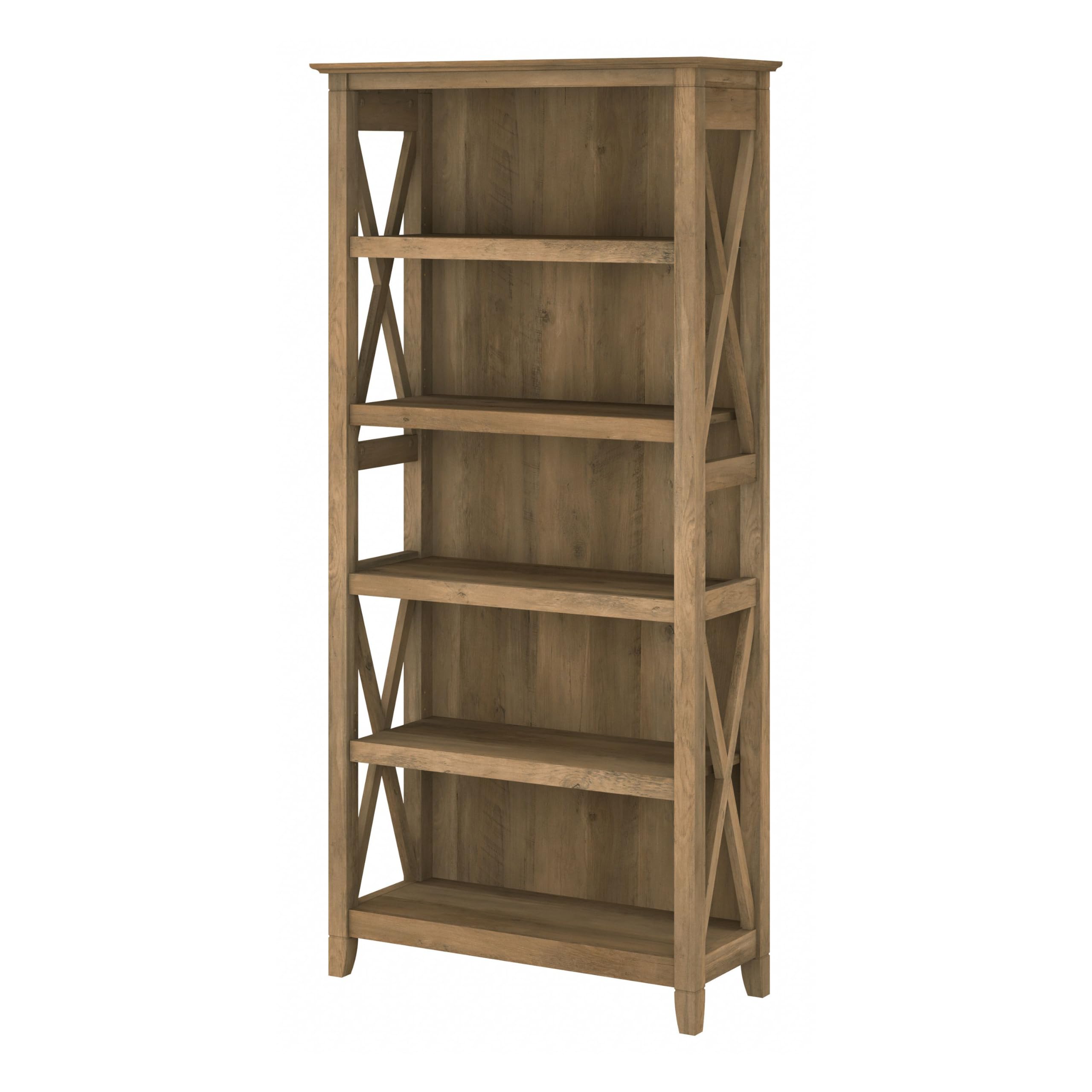 Bush Home Tall 5 Shelf Bookcase for Living Room or Home Office, Large Bookshelf, Modern Farmhouse Style, Key West Collection, Reclaimed Pine
