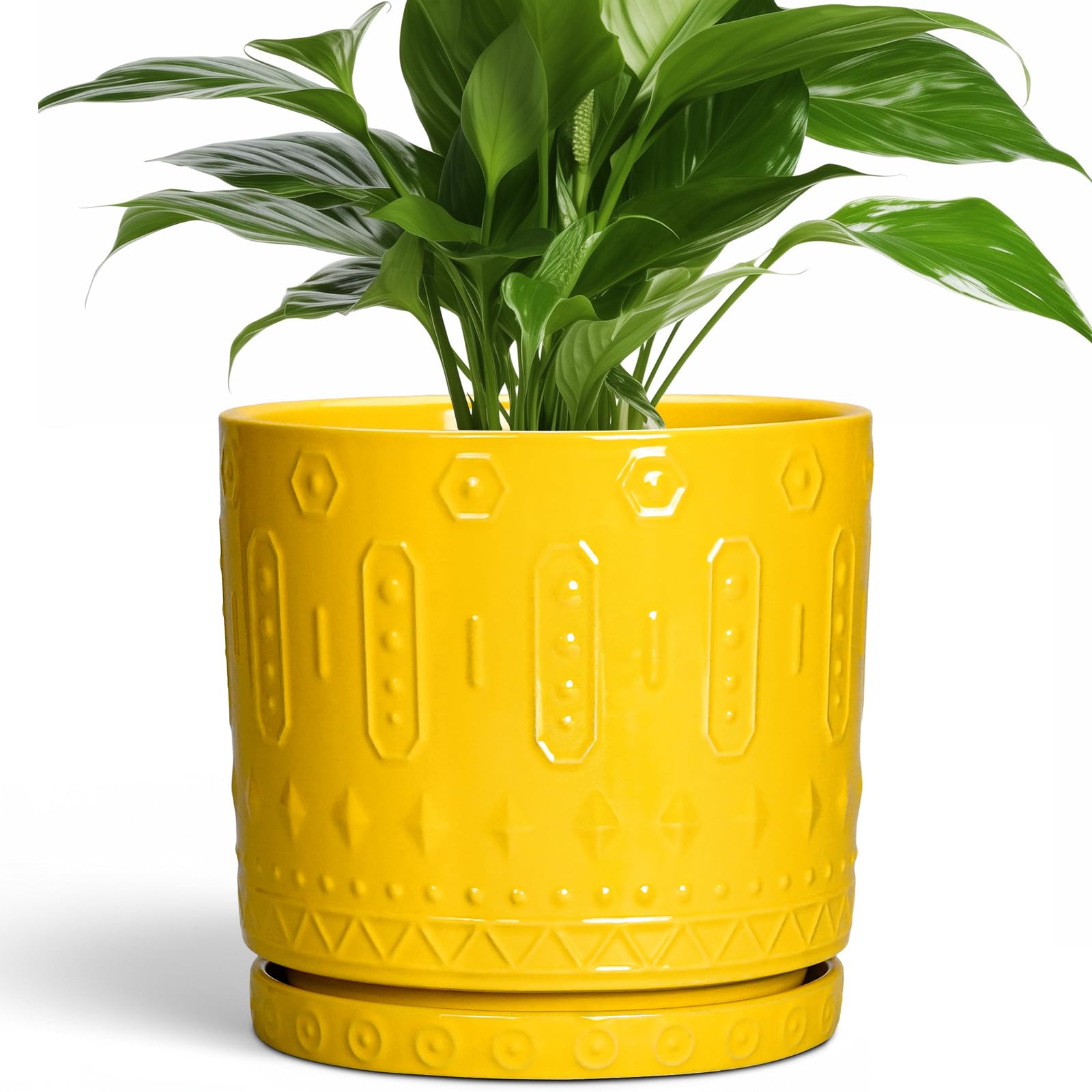 Eightpot 12 Inch Pot for Plants - Ceramic Planter for Indoor Plants Large Plant Pot with Drainage Holes and Saucer Outdoor Flower Pot Decorative Round Planter for Porch Office Decor Blue