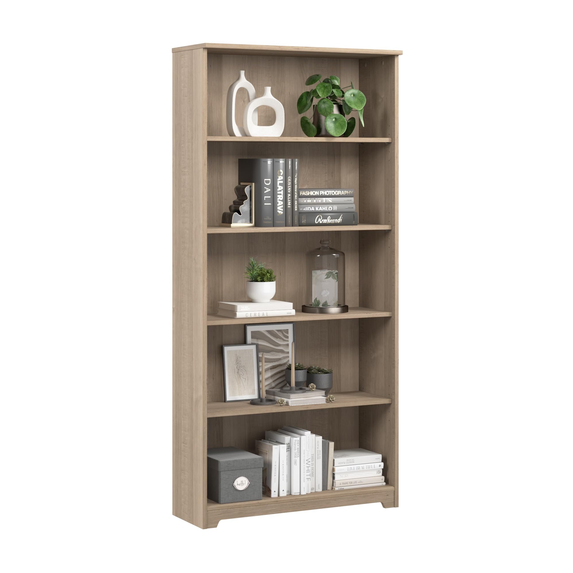 Bush Home Tall 5 Shelf Bookcase, Large Open Bookshelf, Sturdy Display Cabinet for Living Room or Home Office, Cabot Collection, Reclaimed Pine