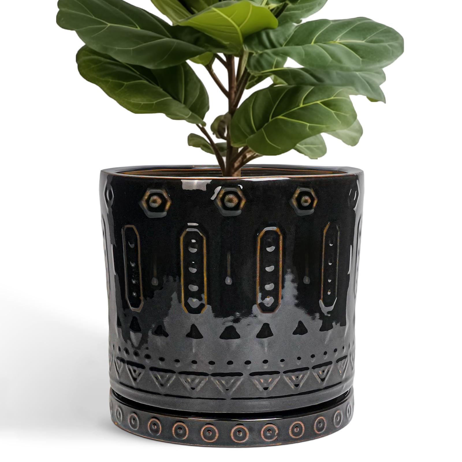 Eightpot 12 Inch Pot for Plants - Ceramic Planter for Indoor Plants Large Plant Pot with Drainage Holes and Saucer Outdoor Flower Pot Decorative Round Planter for Porch Office Decor Blue