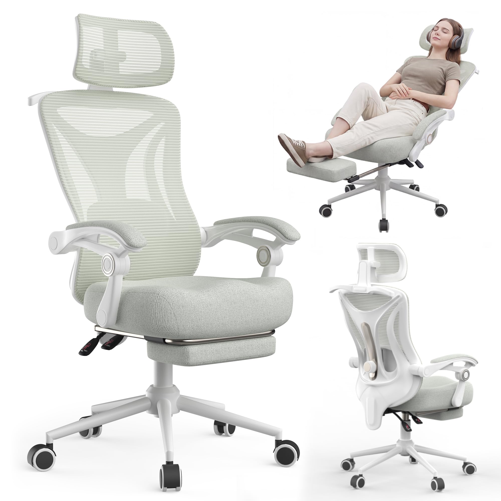 Ergonomic Office Chair with Footrest - Adjustable Lumbar Support & Headrest, 90-160° Reclining Mesh Back Computer Chair - Home Office/Gaming, 350lbs Capacity