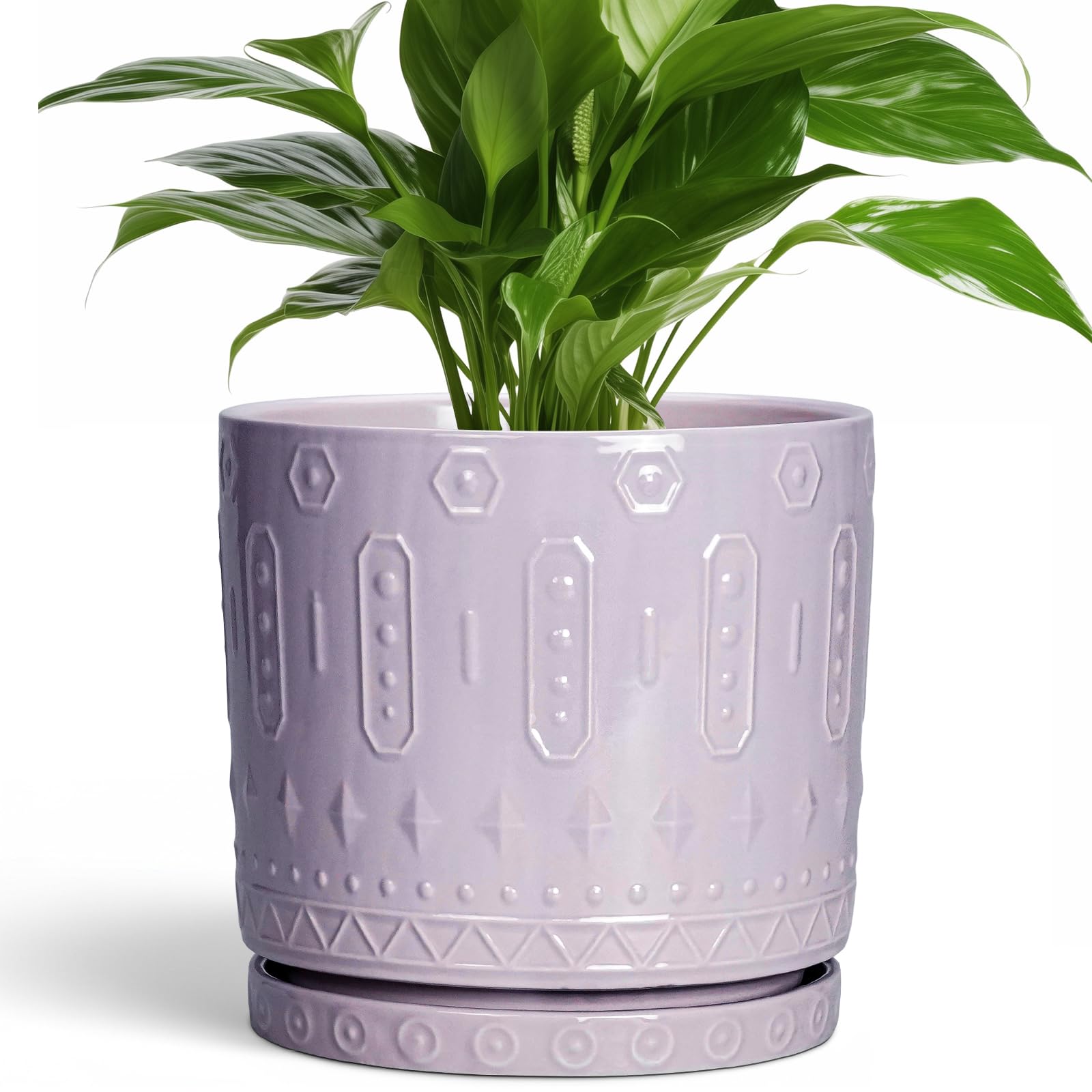 Eightpot 12 Inch Pot for Plants - Ceramic Planter for Indoor Plants Large Plant Pot with Drainage Holes and Saucer Outdoor Flower Pot Decorative Round Planter for Porch Office Decor Blue