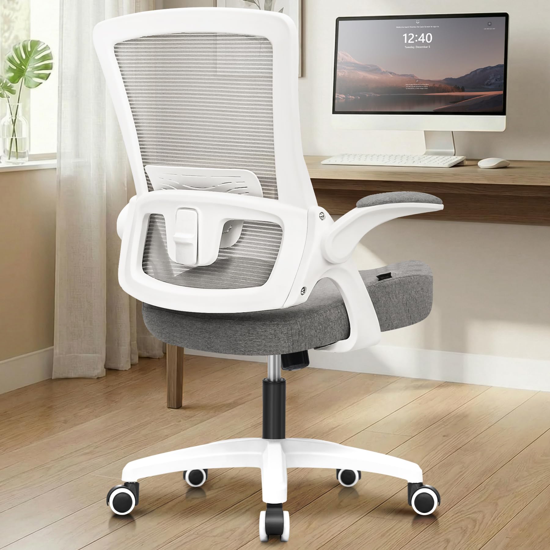 NEO CHAIR Office Desk Gaming Chair Computer High Back Mesh Seat with Rolling Wheels Ergonomic Adjustable Comfy Flip-up Armrests Lumbar Support Height for Home (Black)