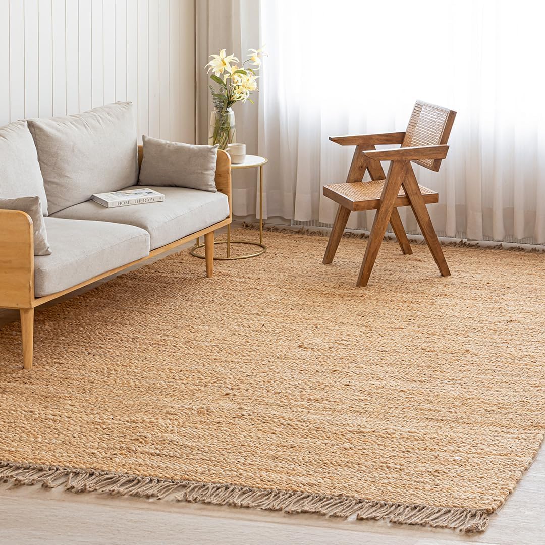 HOMEMONDE Chunky Braided Jute Area Rug 6x9 ft Rectangle Boho Home Décor Indoor Rug - Natural Handcrafted Farmhouse Style Rug for Bedroom, Living Room, Dining Room Kitchen, and Hallway