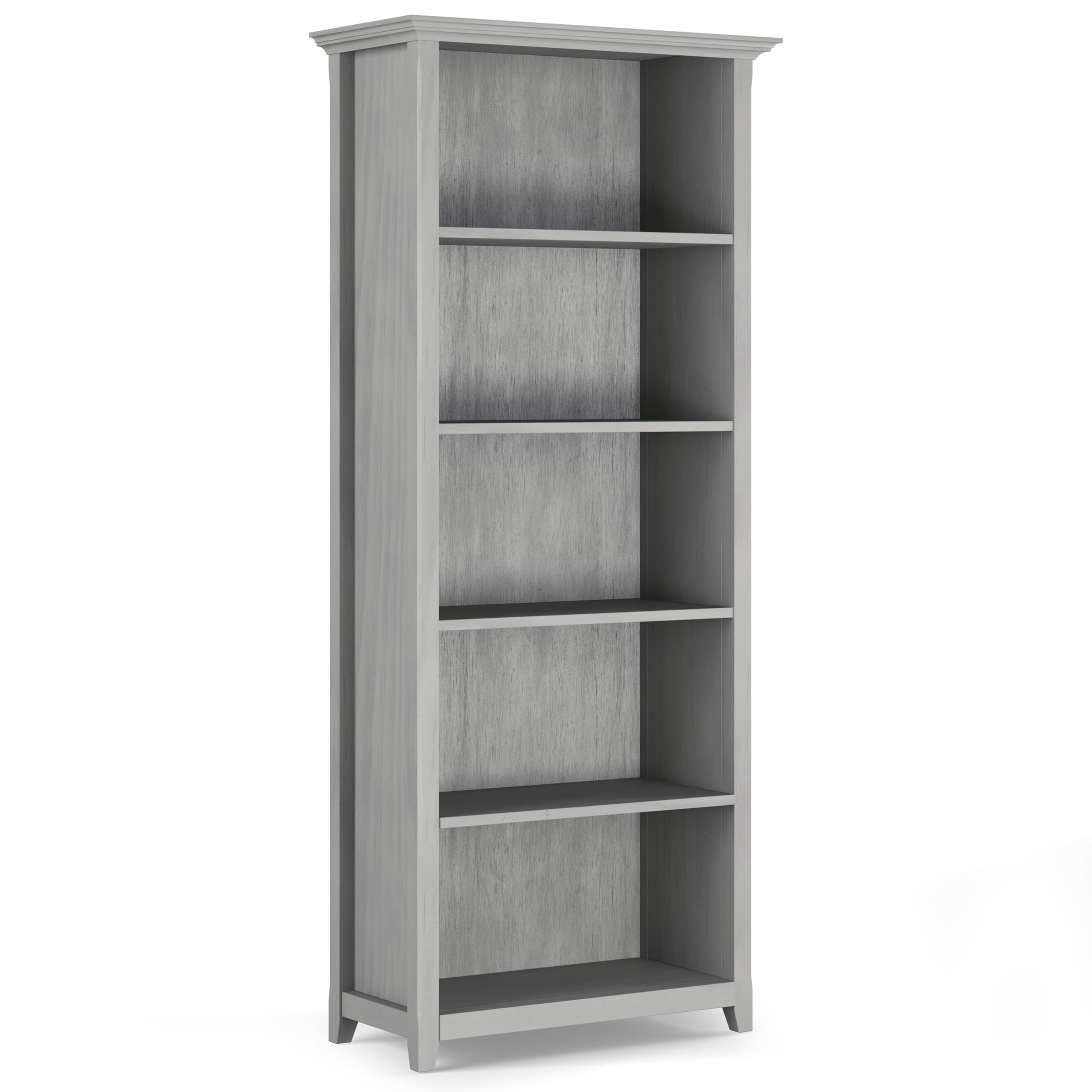 SIMPLIHOME Amherst Bookcase - 70 inch Tall 5-Shelf Solid Wood Bookshelf in Russet Brown, Transitional Storage for Living Room, Study Room or Office with Adjustable Shelves and Tapered Legs