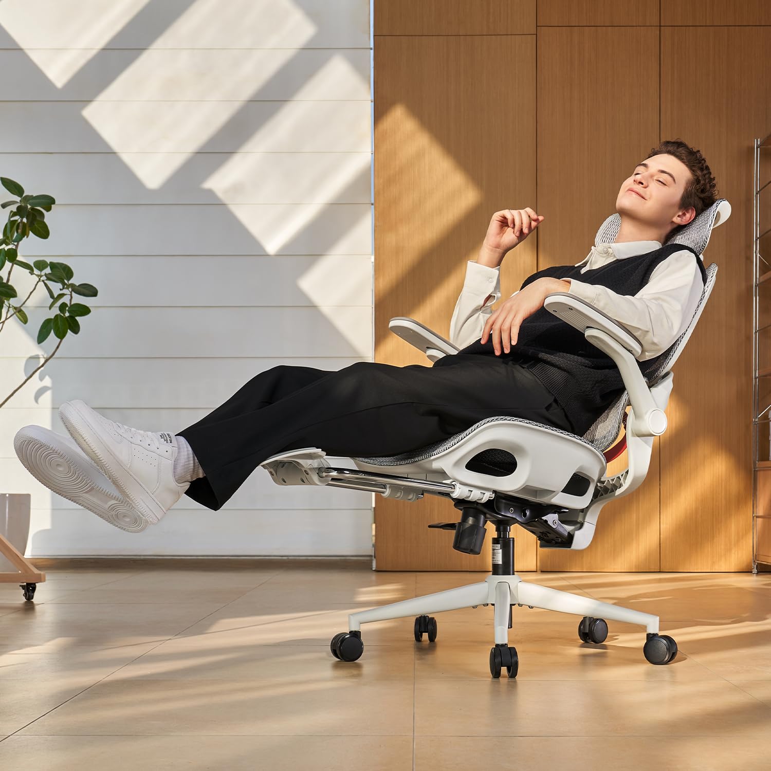 SIHOO B100 Office Chair, Comfy Ergonomic Office Chair, High Back Computer Chair with Adaptive Lumbar Support & Wide Headrest, Flip-up Armrests, Swivel Desk Chair for Long Hours, Grey