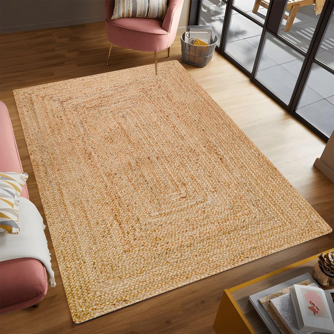 Hand Woven Braided Jute Area Rug 4x6 Feet Oval - Rustic Farmhouse Boho Accent Rug for Living Room Bedroom Kitchen Entryway Floor Mats - Ideal for High Traffic Areas 100% Natural Jute