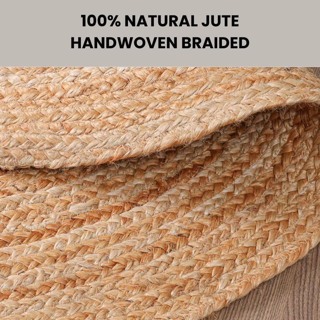 Hand Woven Braided Jute Area Rug 4x6 Feet Oval - Rustic Farmhouse Boho Accent Rug for Living Room Bedroom Kitchen Entryway Floor Mats - Ideal for High Traffic Areas 100% Natural Jute