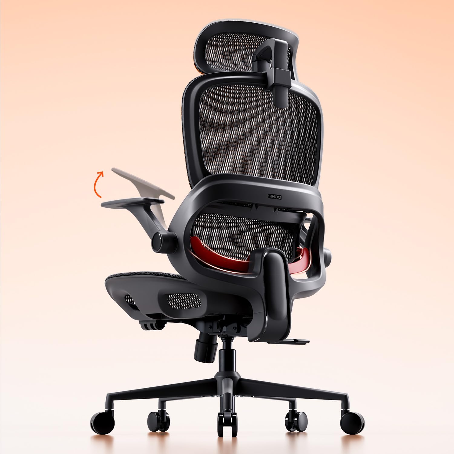 SIHOO B100 Office Chair, Comfy Ergonomic Office Chair, High Back Computer Chair with Adaptive Lumbar Support & Wide Headrest, Flip-up Armrests, Swivel Desk Chair for Long Hours, Grey