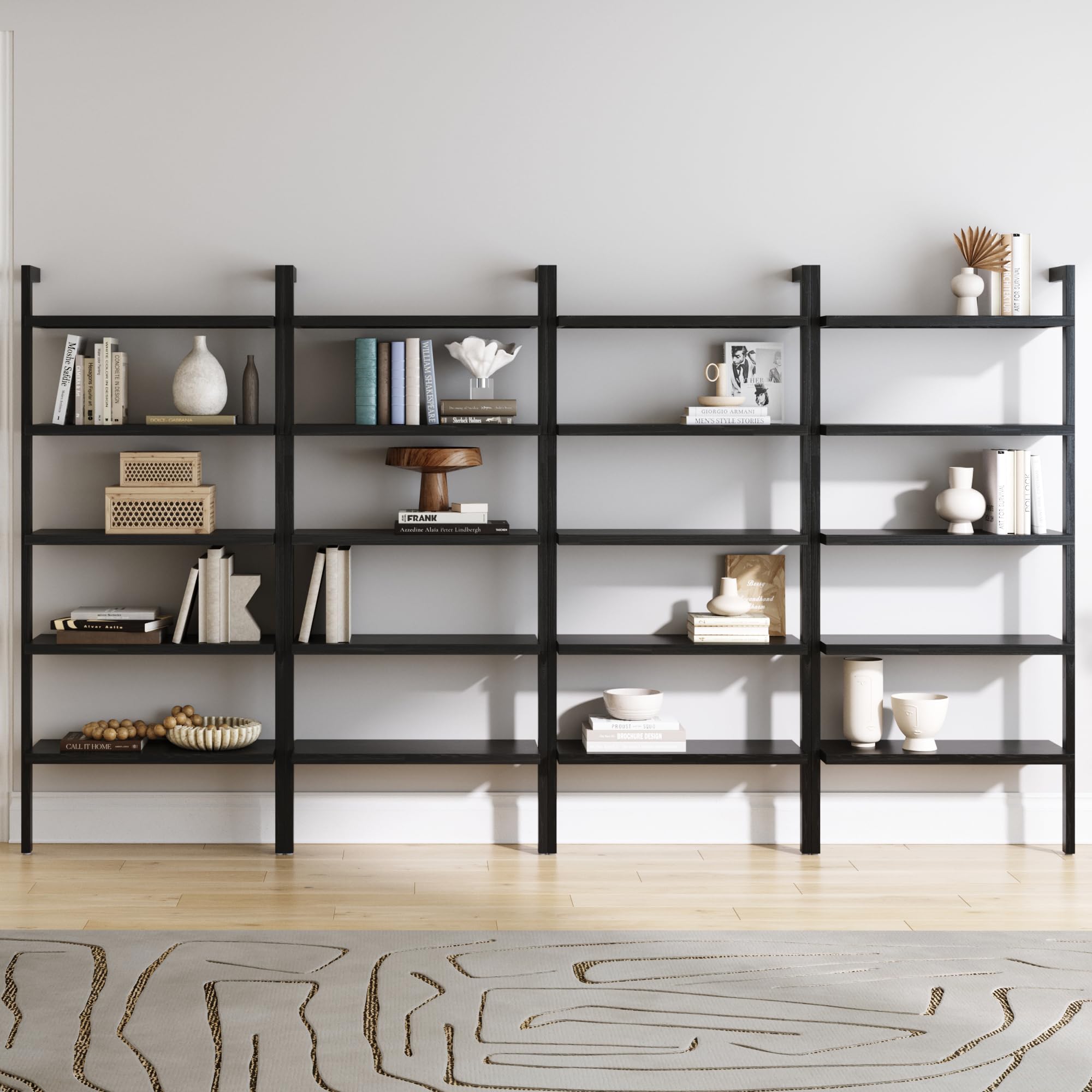 Nathan James Beacon Bohemian 5 Tier Bookshelf, Wall Mounted Bookcase, Solid Wood Bookshelf in Warm Pine