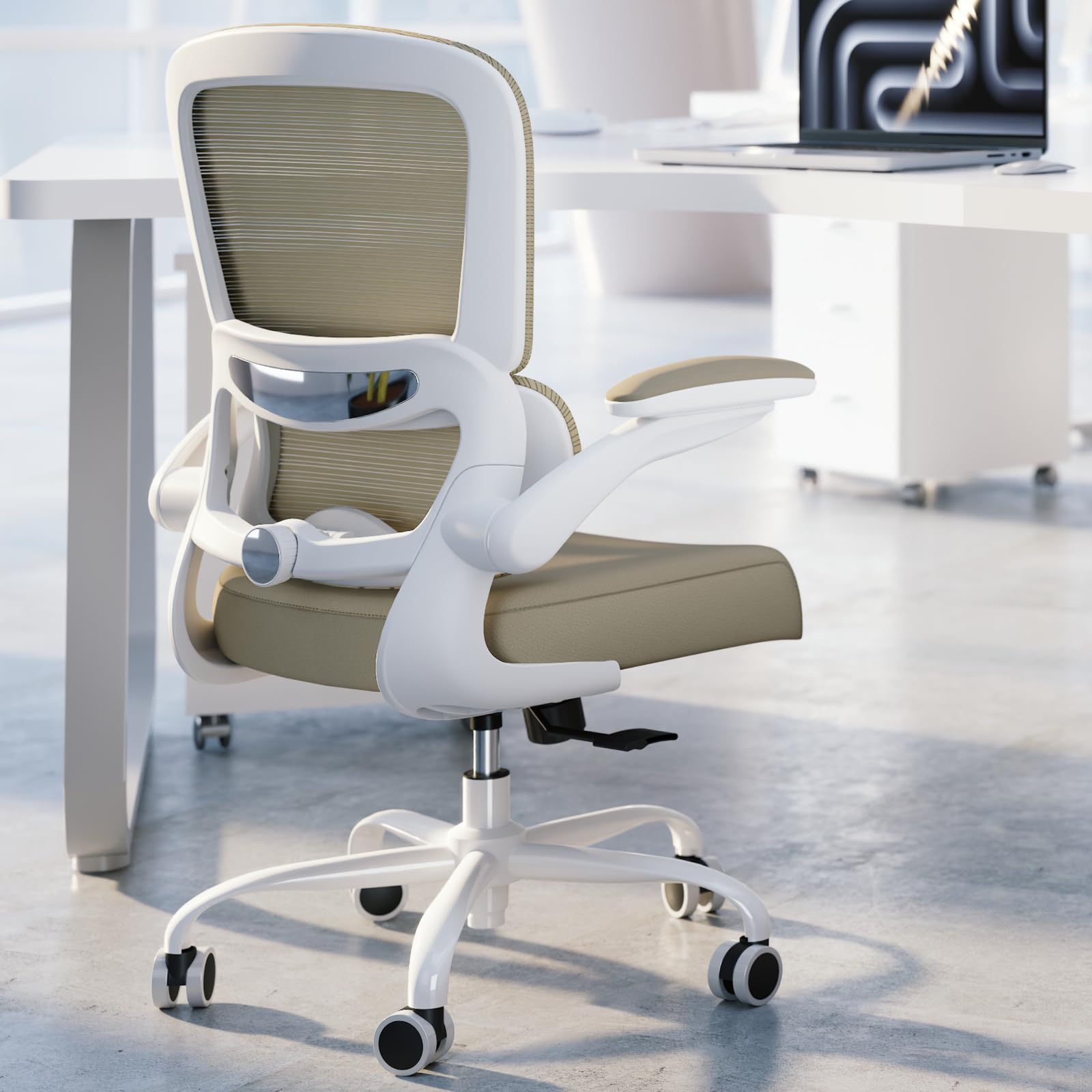 TRALT Office Chair - Ergonomic Desk Chair with Adjustable Lumbar Support, Mesh Computer Chair, Executive Chairs for Home Office Comfortable Lumbar Support (White+Black)