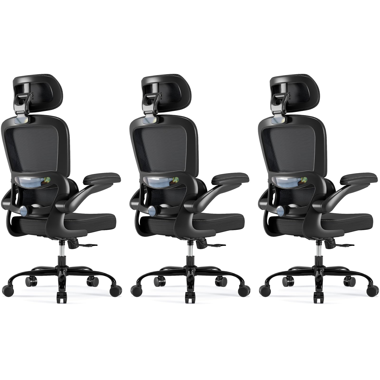 TRALT Ergonomic Office Chair - Desk Chair with Adjustable Headrest Lumbar Support Computer Chair - Mesh Comfy Chair with Flip-up Armrests - Gaming Chairs for Adults Home Office (Leather, Black)