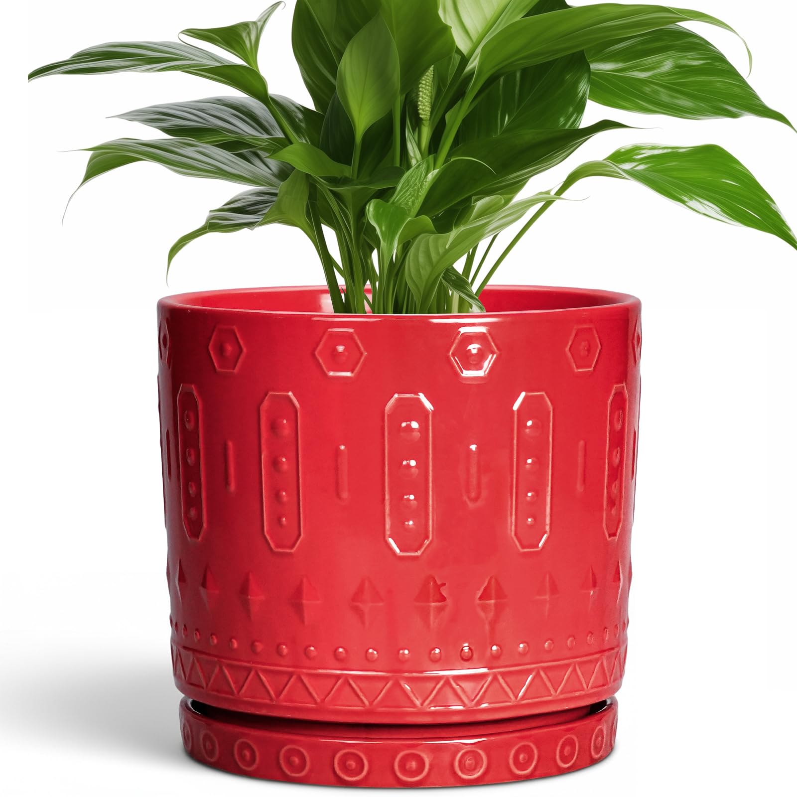 Eightpot 12 Inch Pot for Plants - Ceramic Planter for Indoor Plants Large Plant Pot with Drainage Holes and Saucer Outdoor Flower Pot Decorative Round Planter for Porch Office Decor Blue