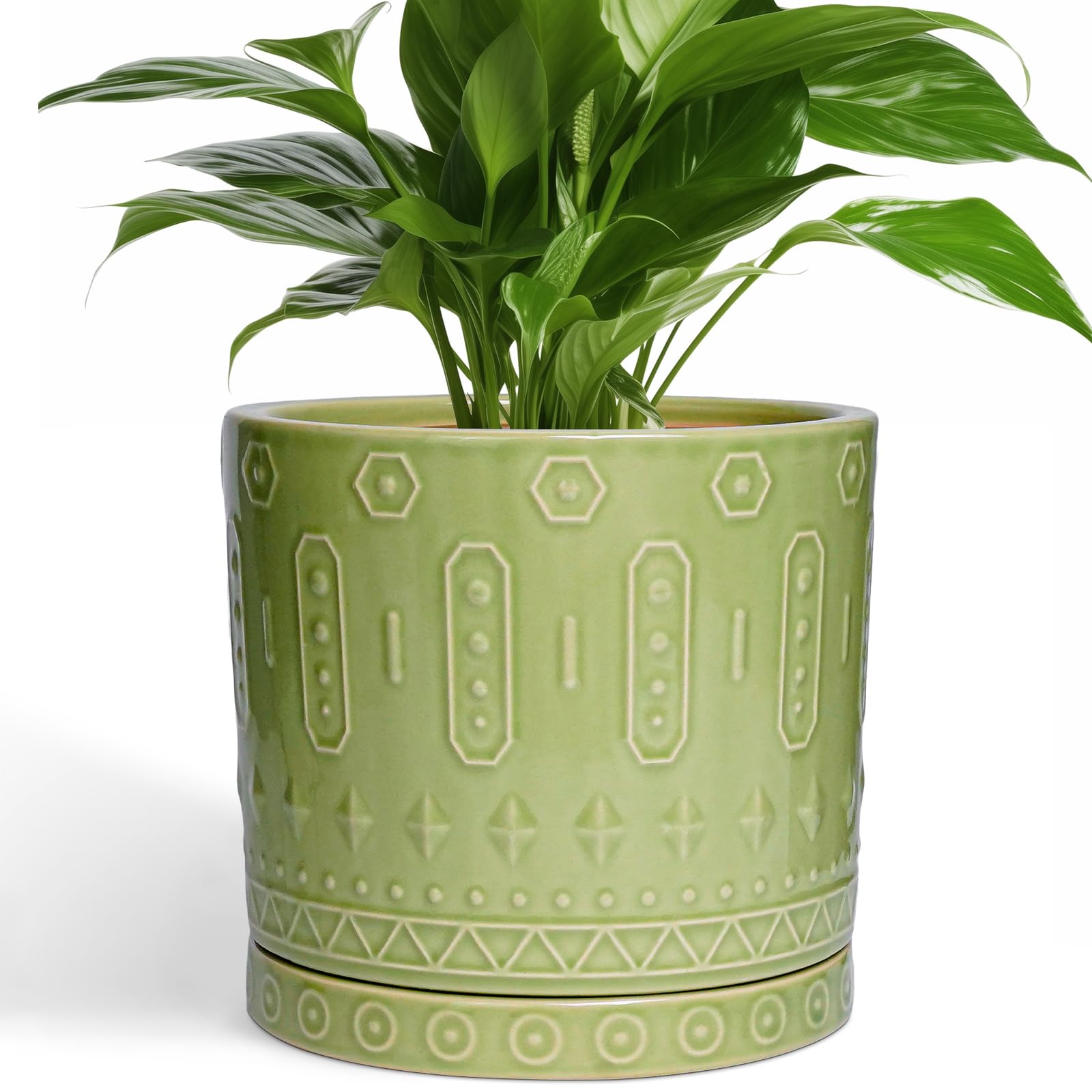 Eightpot 12 Inch Pot for Plants - Ceramic Planter for Indoor Plants Large Plant Pot with Drainage Holes and Saucer Outdoor Flower Pot Decorative Round Planter for Porch Office Decor Blue