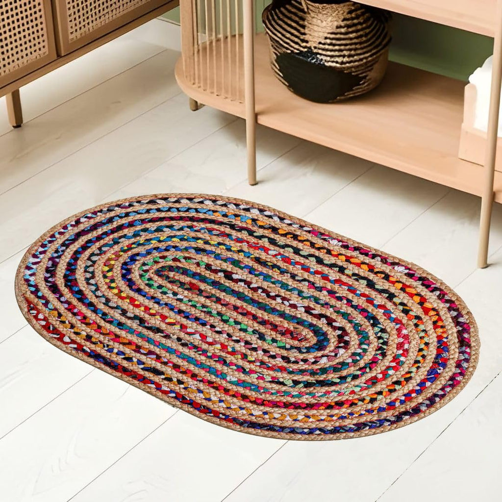 Hand Woven Braided Jute Area Rug 4x6 Feet Oval - Rustic Farmhouse Boho Accent Rug for Living Room Bedroom Kitchen Entryway Floor Mats - Ideal for High Traffic Areas 100% Natural Jute
