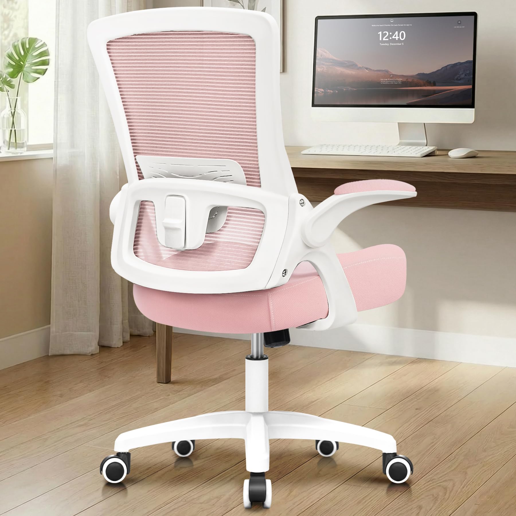 NEO CHAIR Office Desk Gaming Chair Computer High Back Mesh Seat with Rolling Wheels Ergonomic Adjustable Comfy Flip-up Armrests Lumbar Support Height for Home (Black)